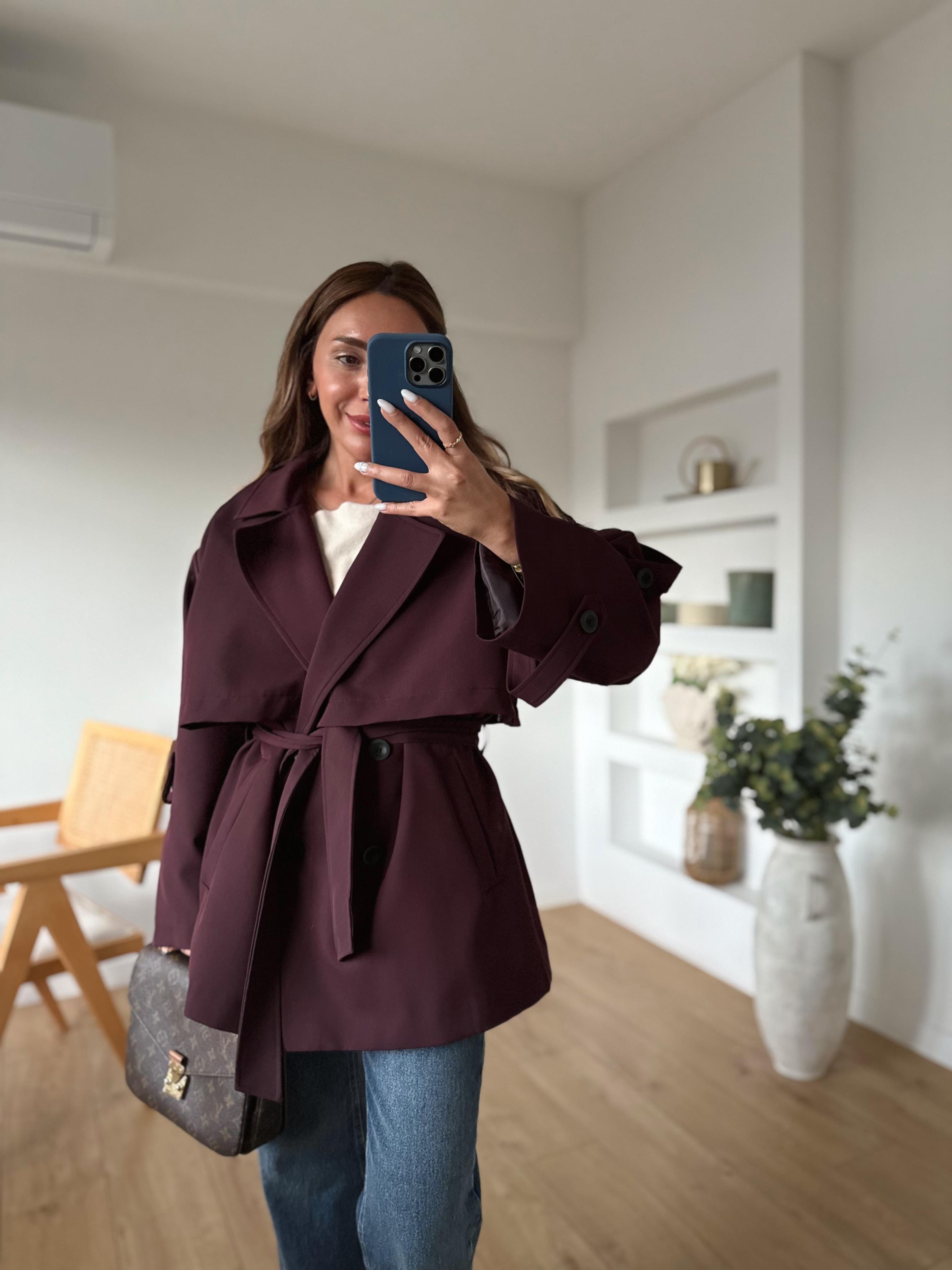 9580 Mürdüm Kısa Trenchcoat