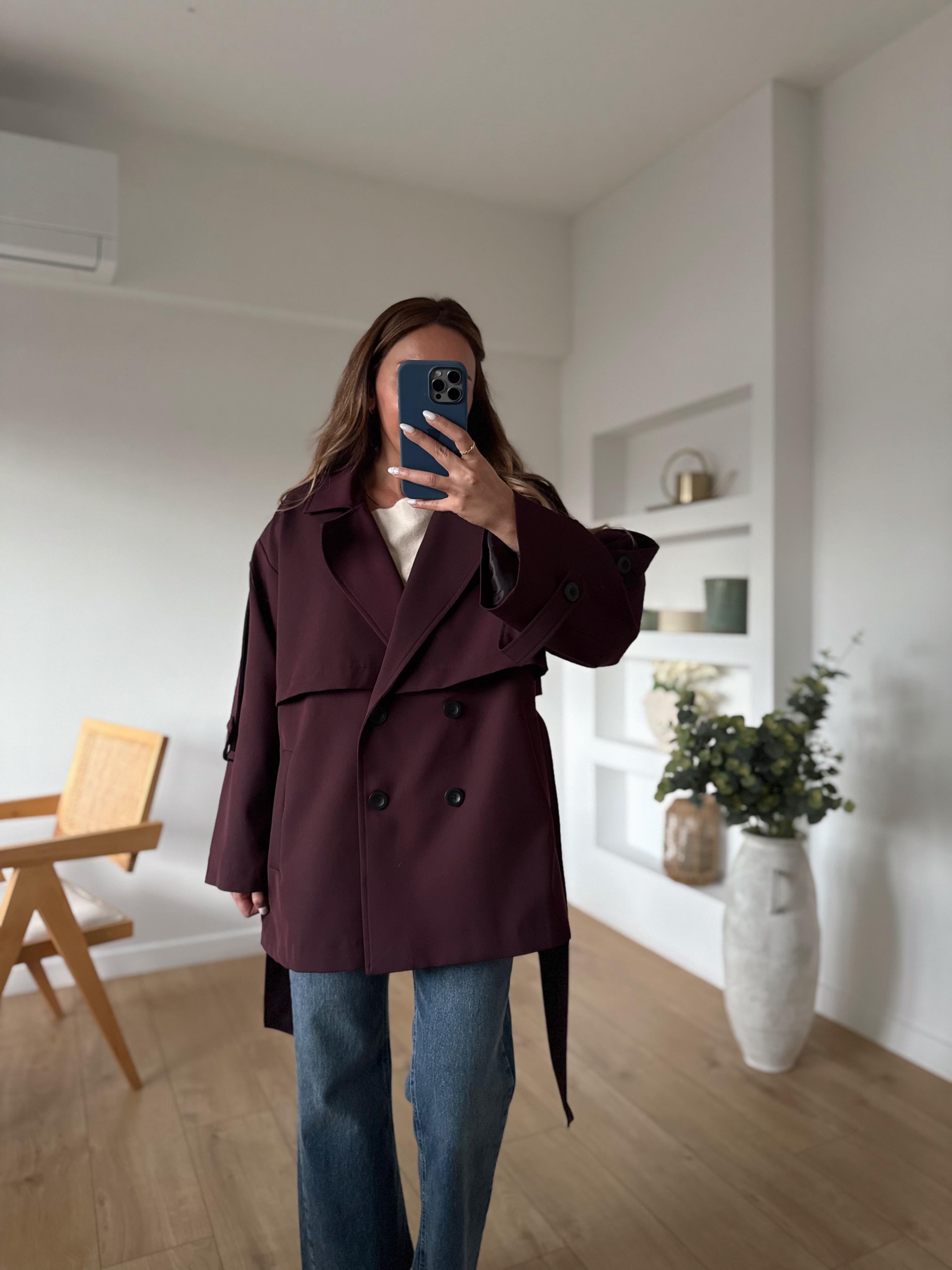 9580 Mürdüm Kısa Trenchcoat