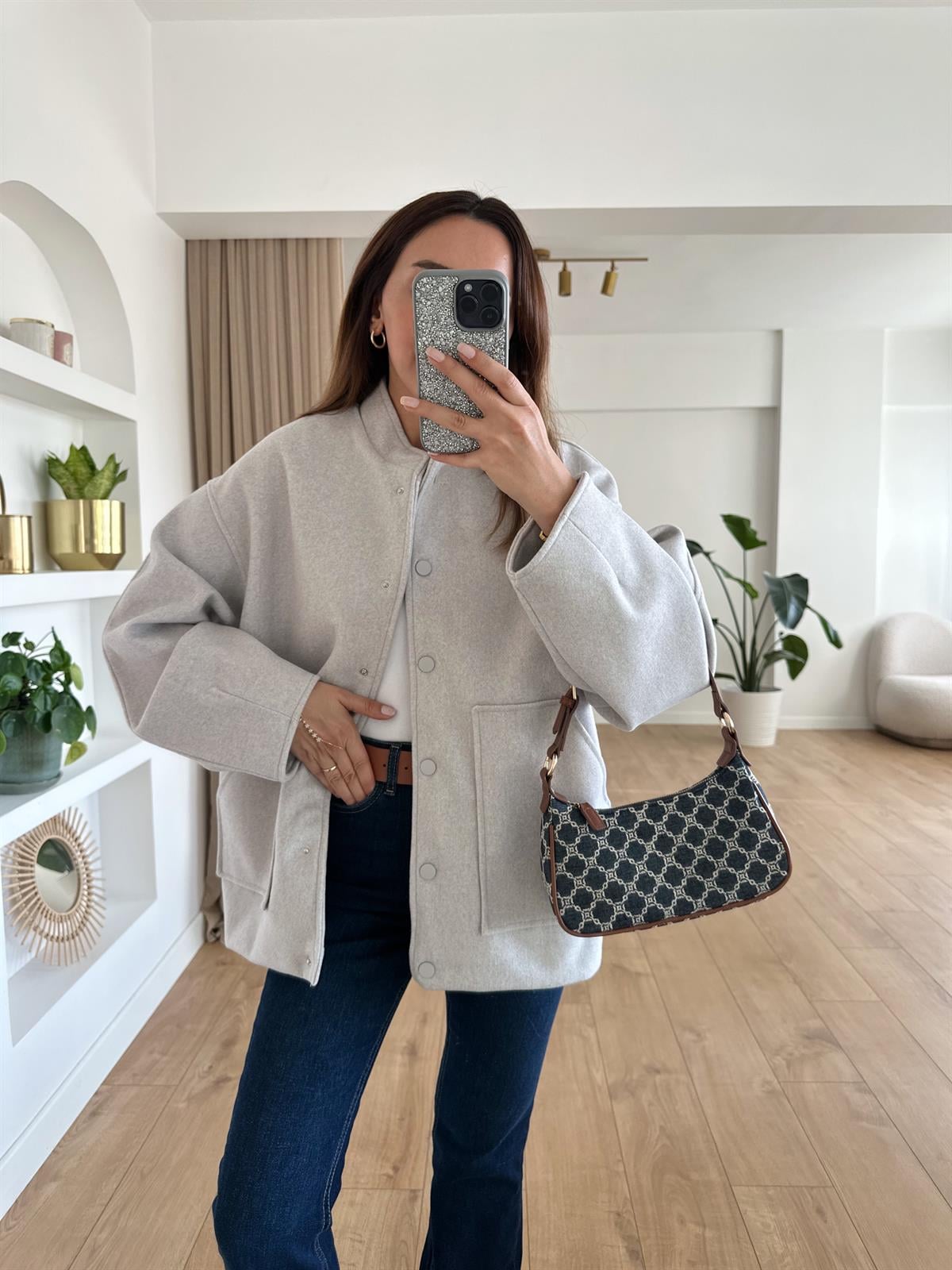AÇIK GRİ ASTARLI OVERSIZE CEKET