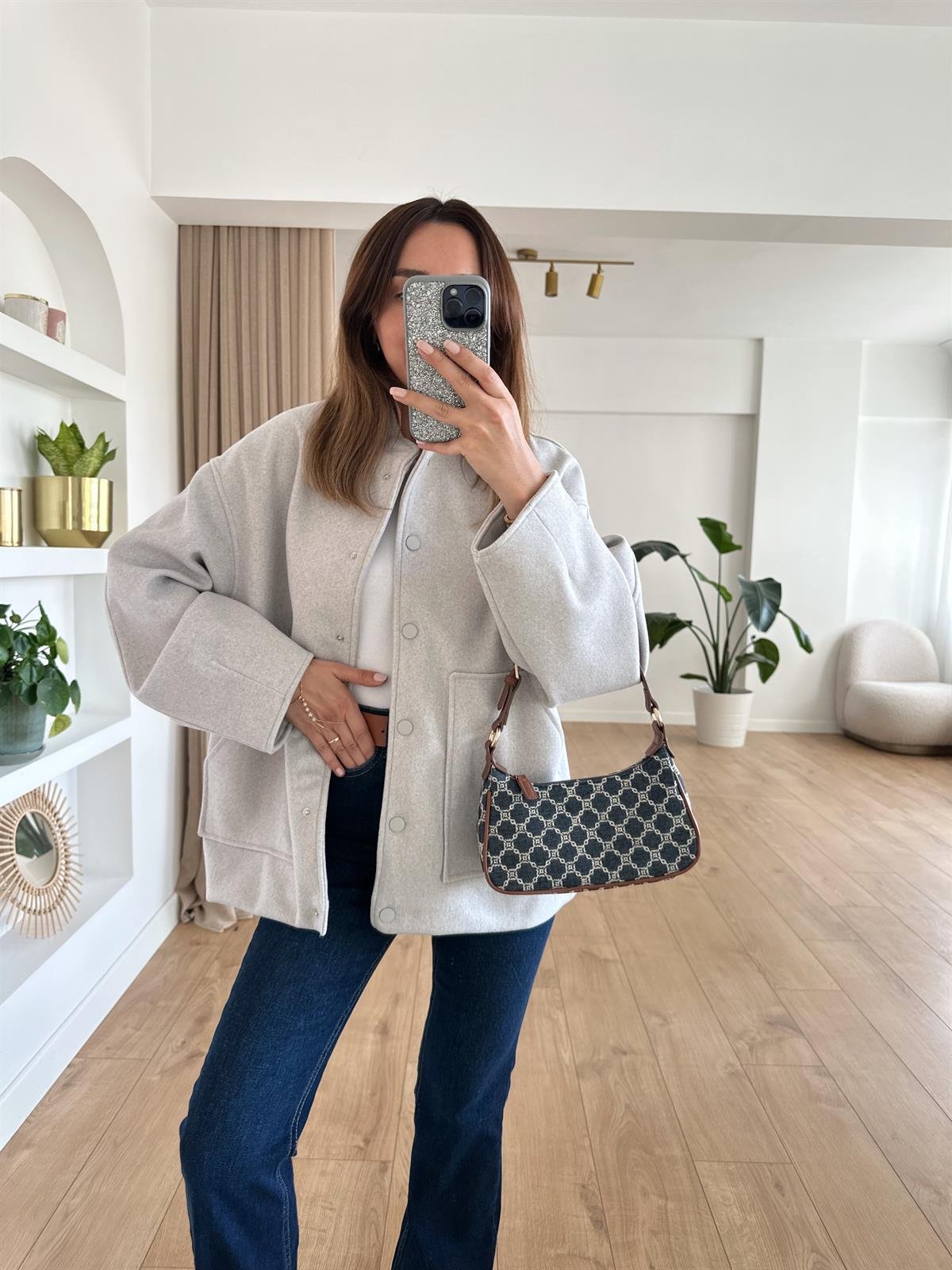 AÇIK GRİ ASTARLI OVERSIZE CEKET