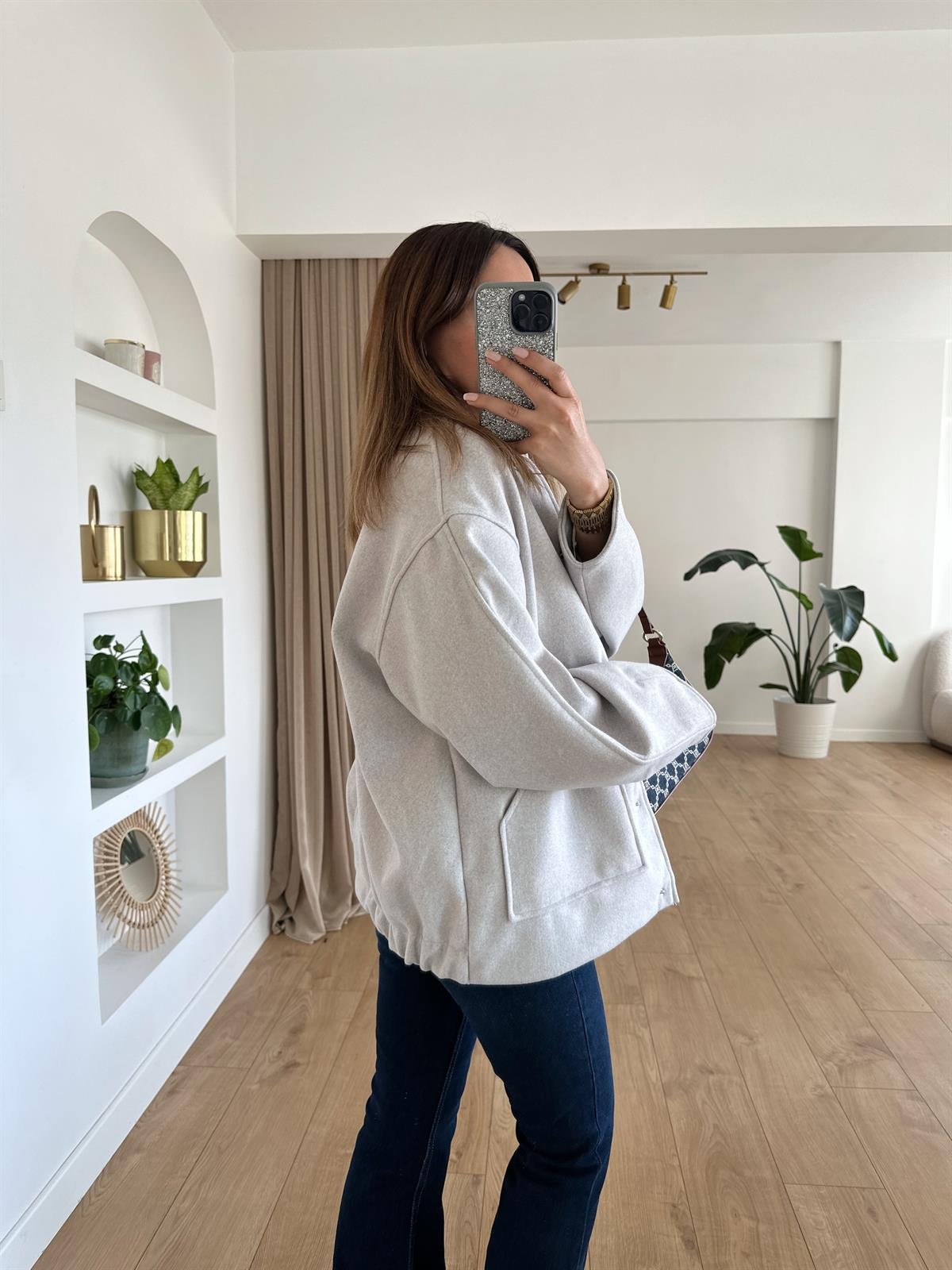 AÇIK GRİ ASTARLI OVERSIZE CEKET