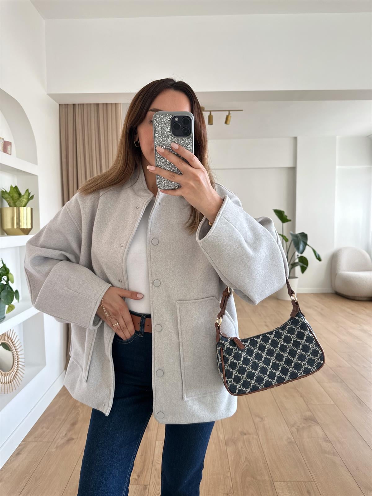 AÇIK GRİ ASTARLI OVERSIZE CEKET