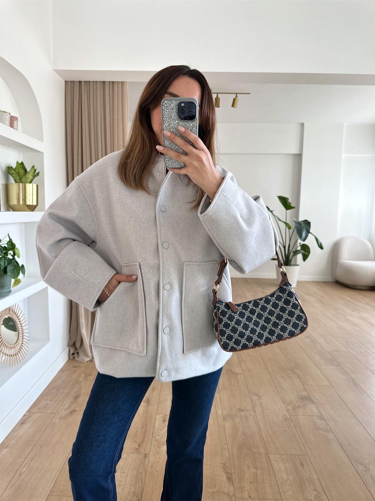 AÇIK GRİ ASTARLI OVERSIZE CEKET