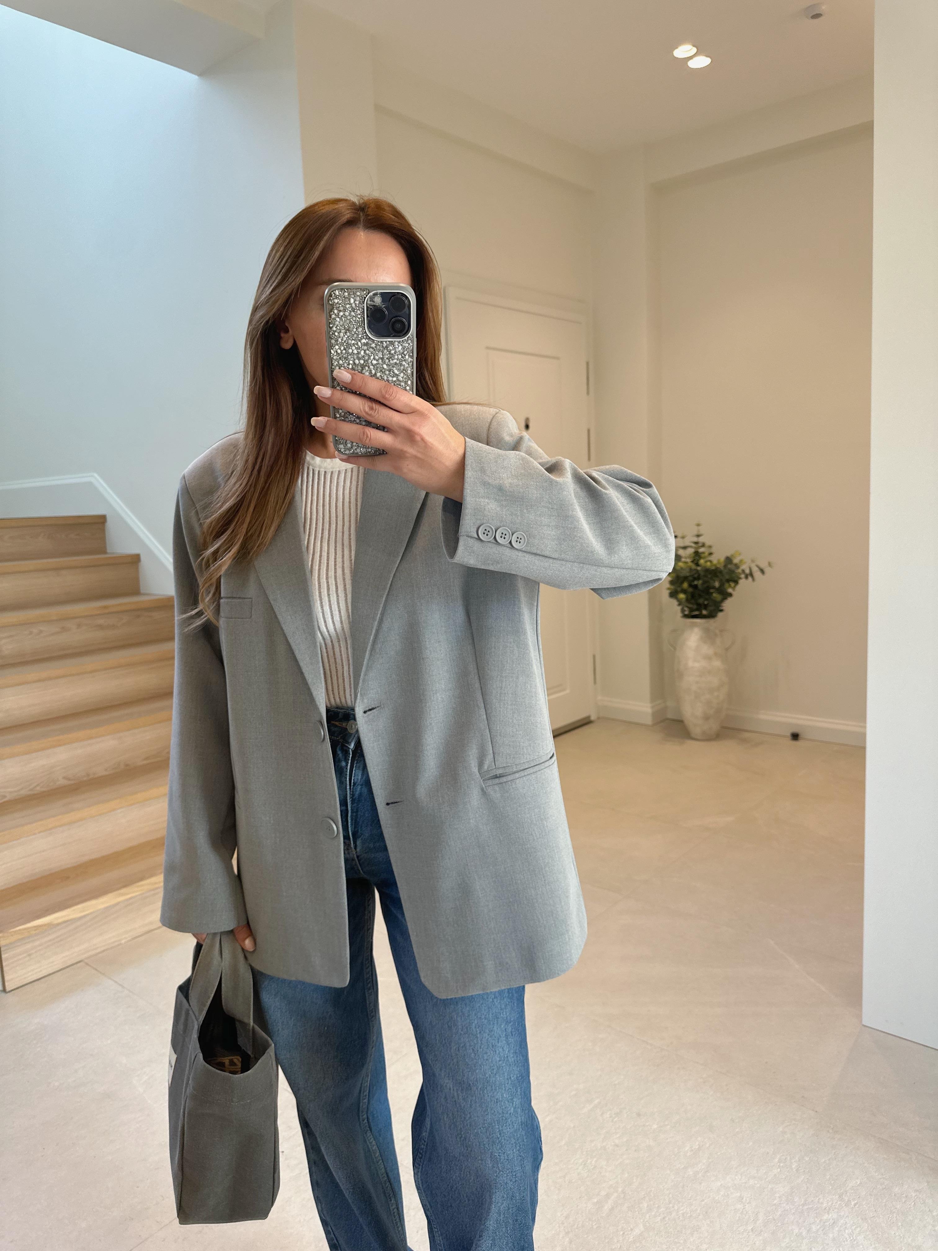 Açık Gri Oversize Astarlı Blazer Ceket