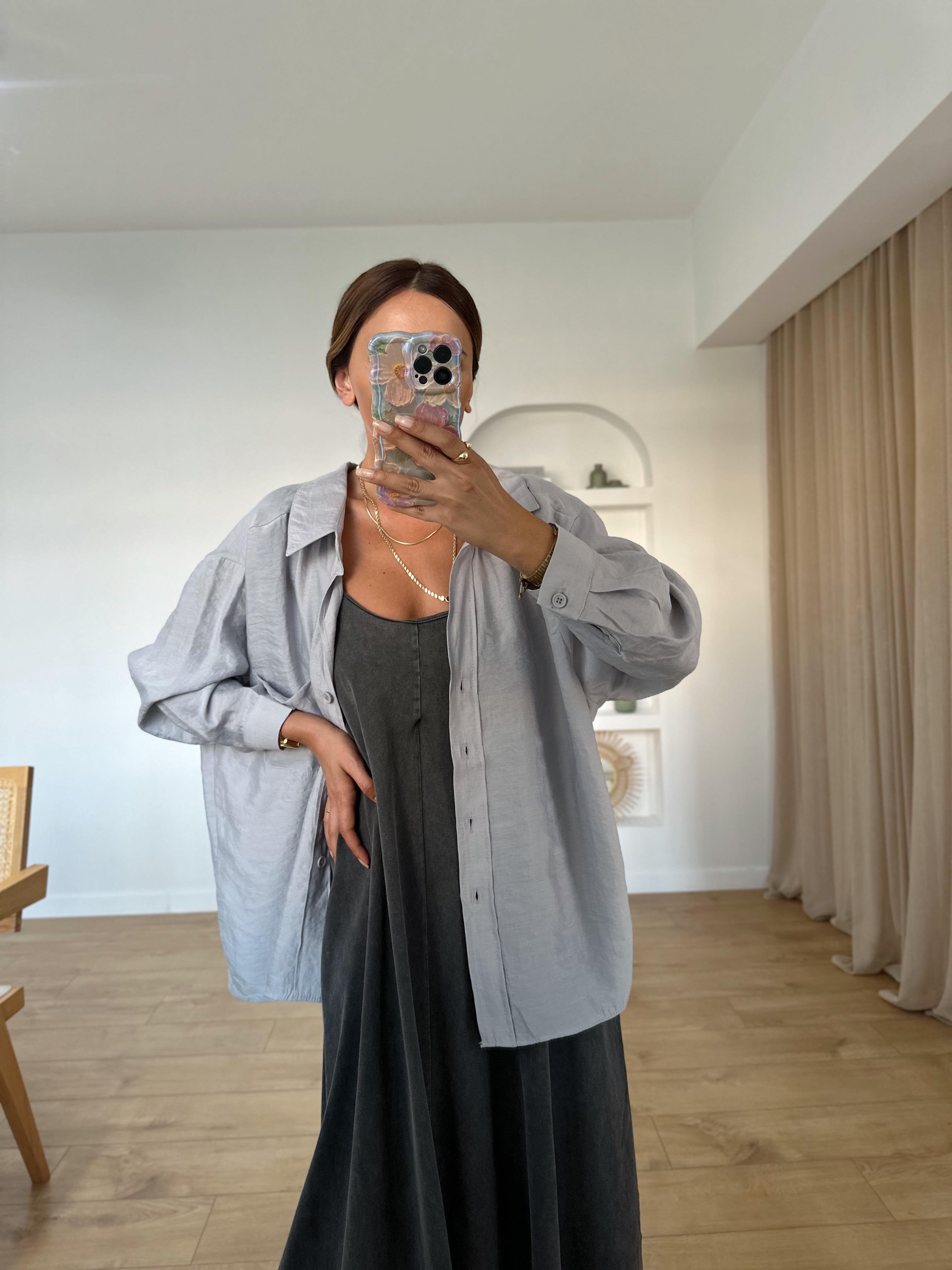 Amy Açık Gri Tensel Oversize Gömlek