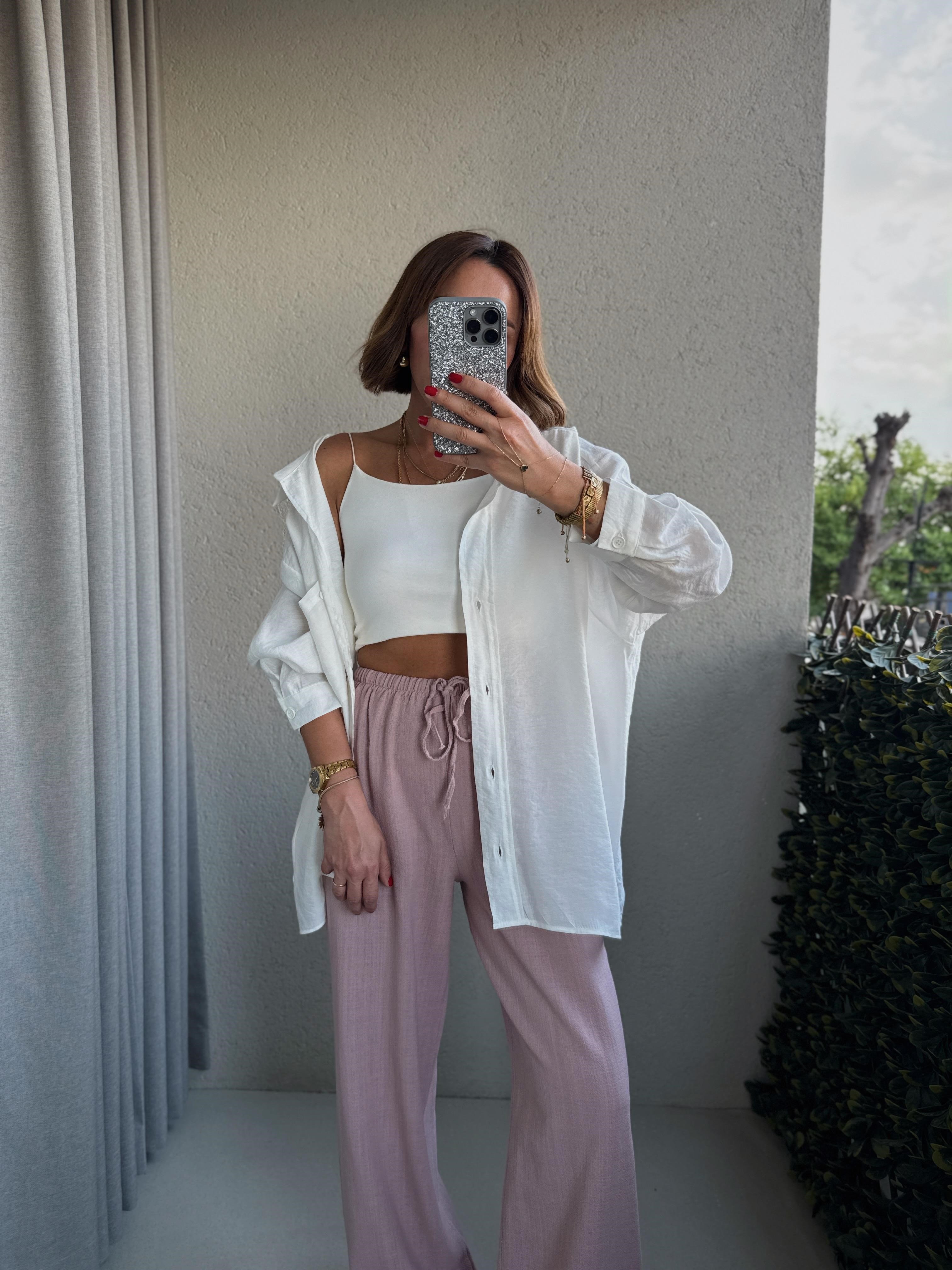 Amy Beyaz Tensel Oversize Gömlek