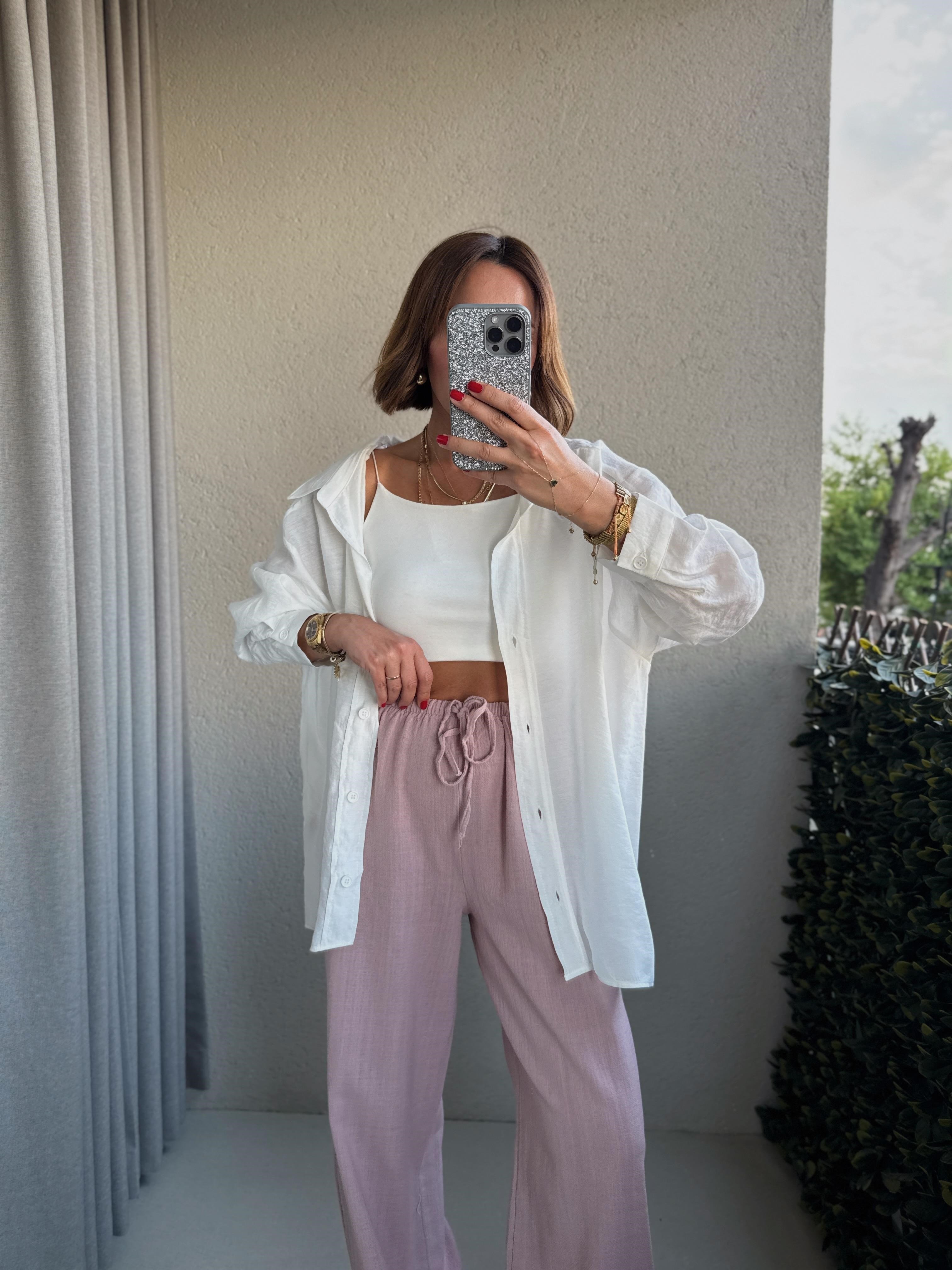 Amy Beyaz Tensel Oversize Gömlek