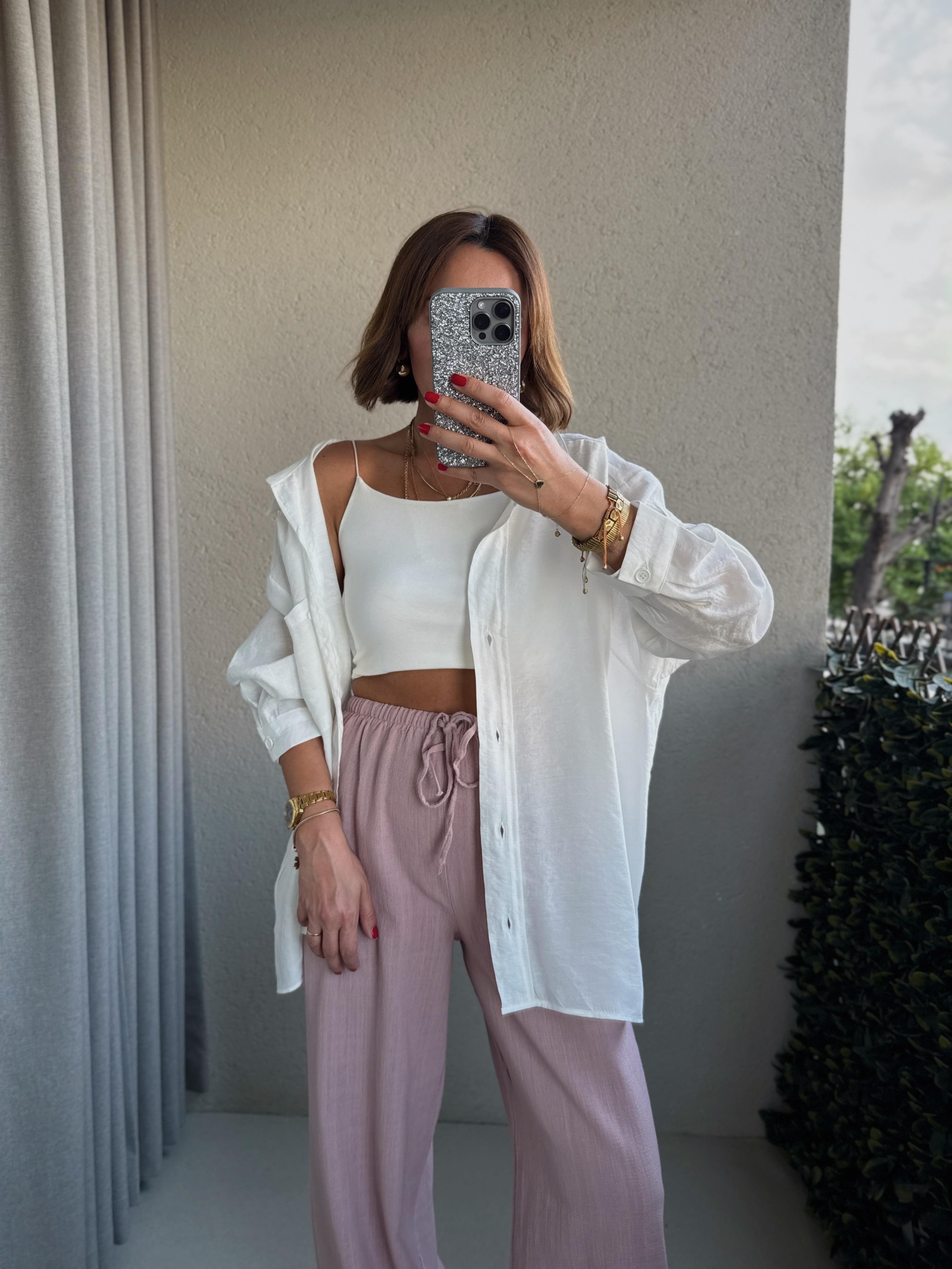 Amy Beyaz Tensel Oversize Gömlek
