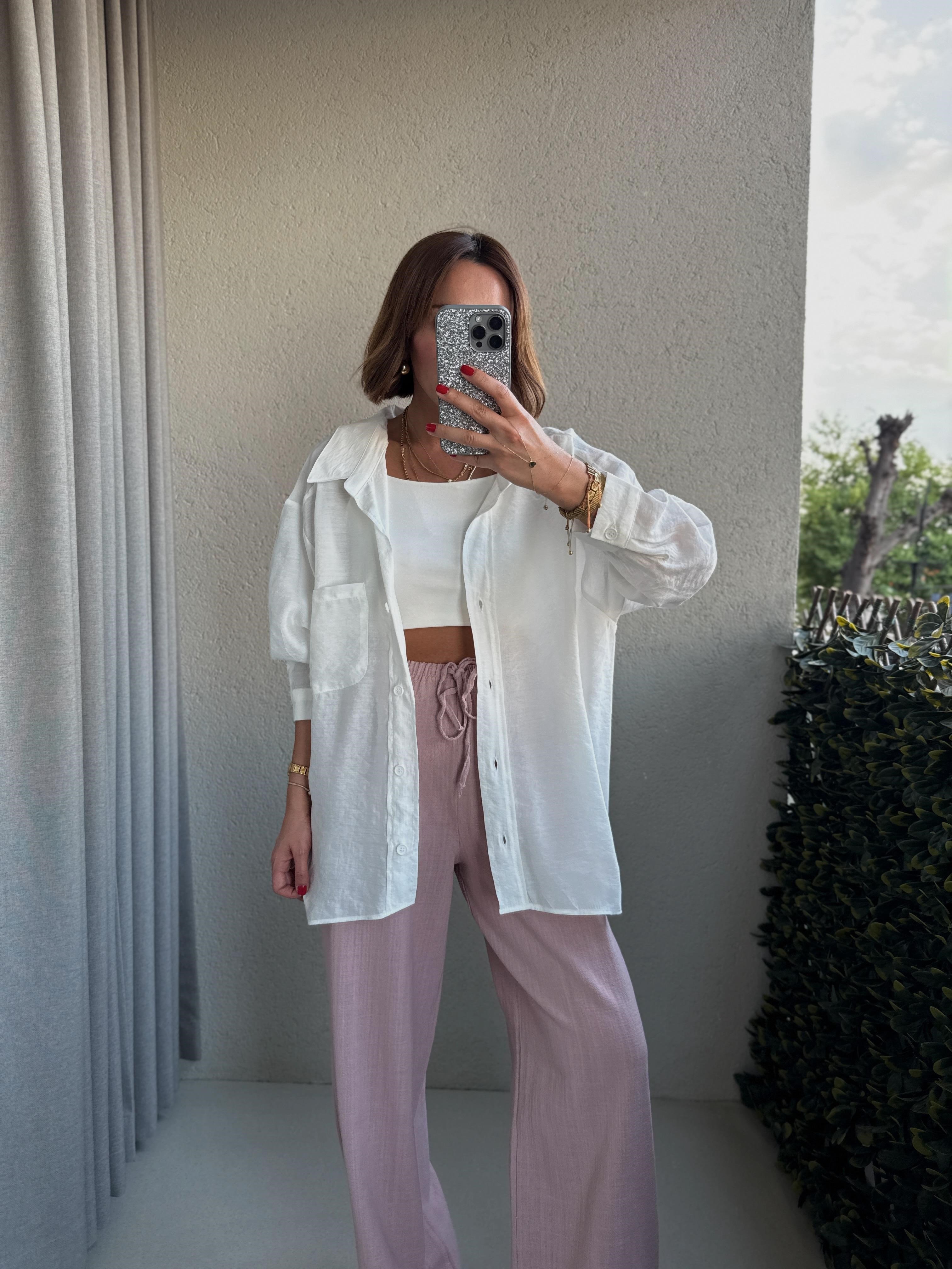 Amy Beyaz Tensel Oversize Gömlek