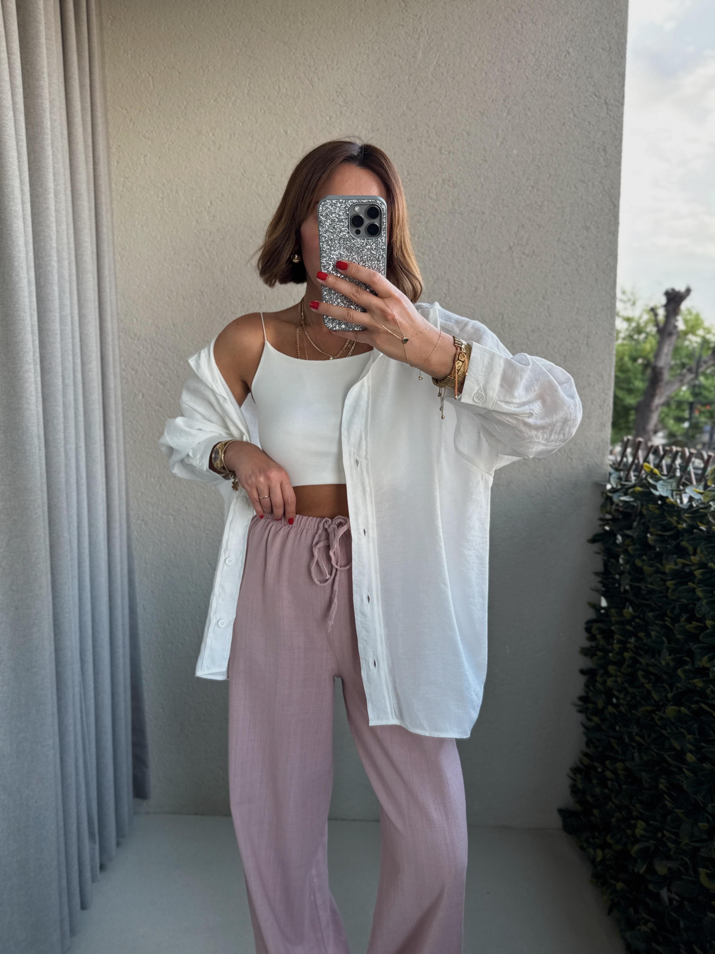 Amy Beyaz Tensel Oversize Gömlek