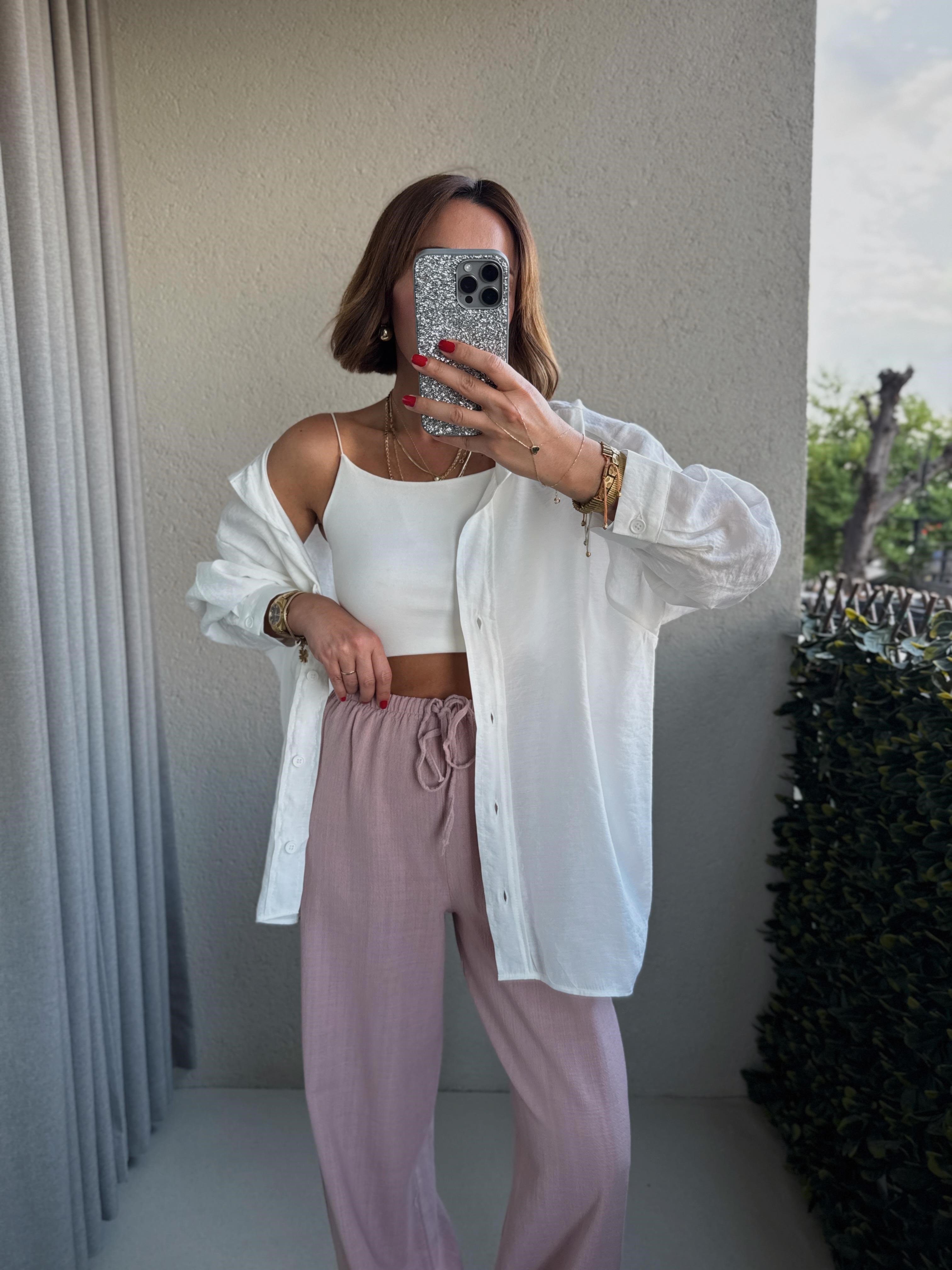 Amy Beyaz Tensel Oversize Gömlek