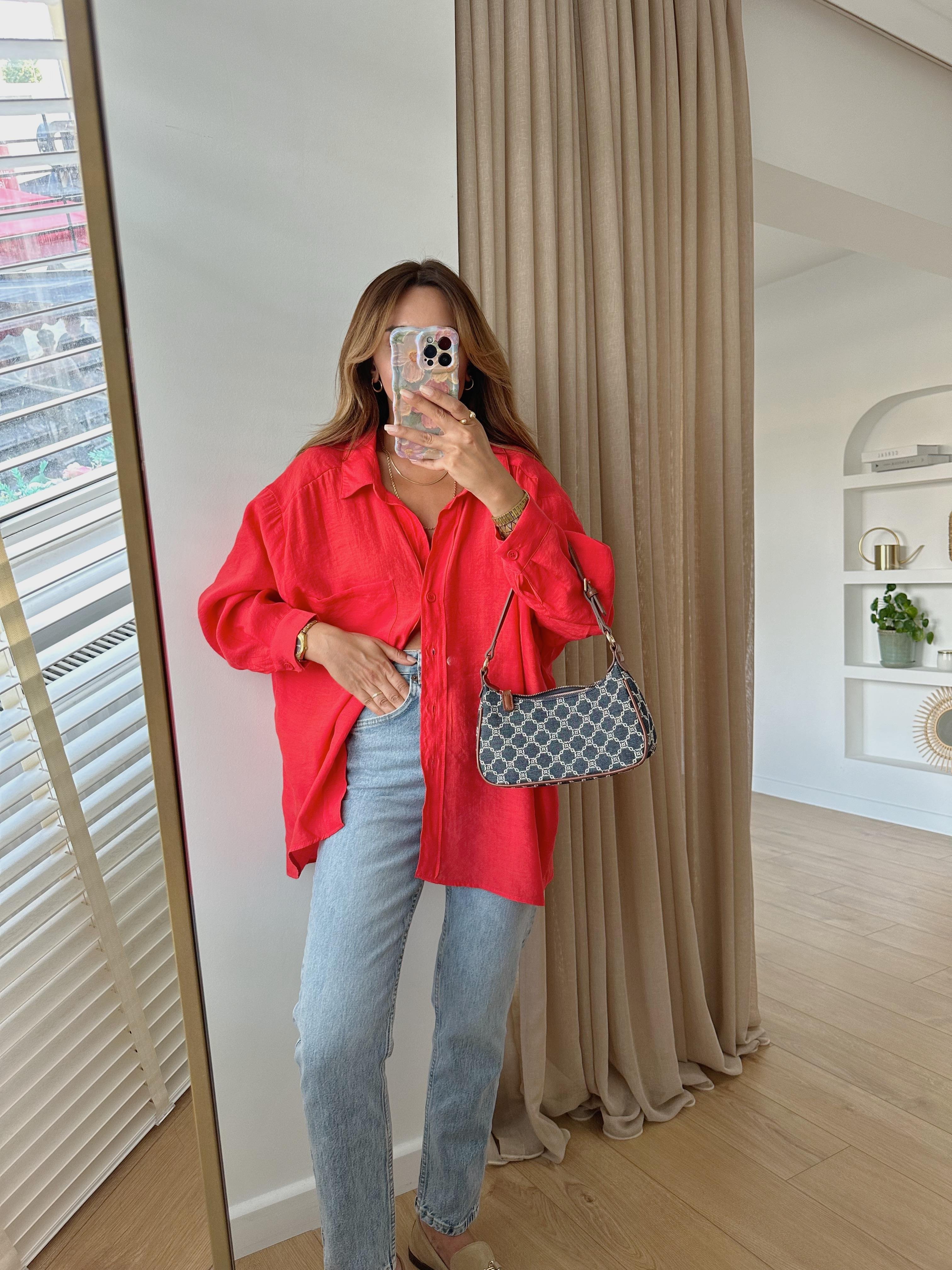 Amy Kırmızı Tensel Oversize Gömlek