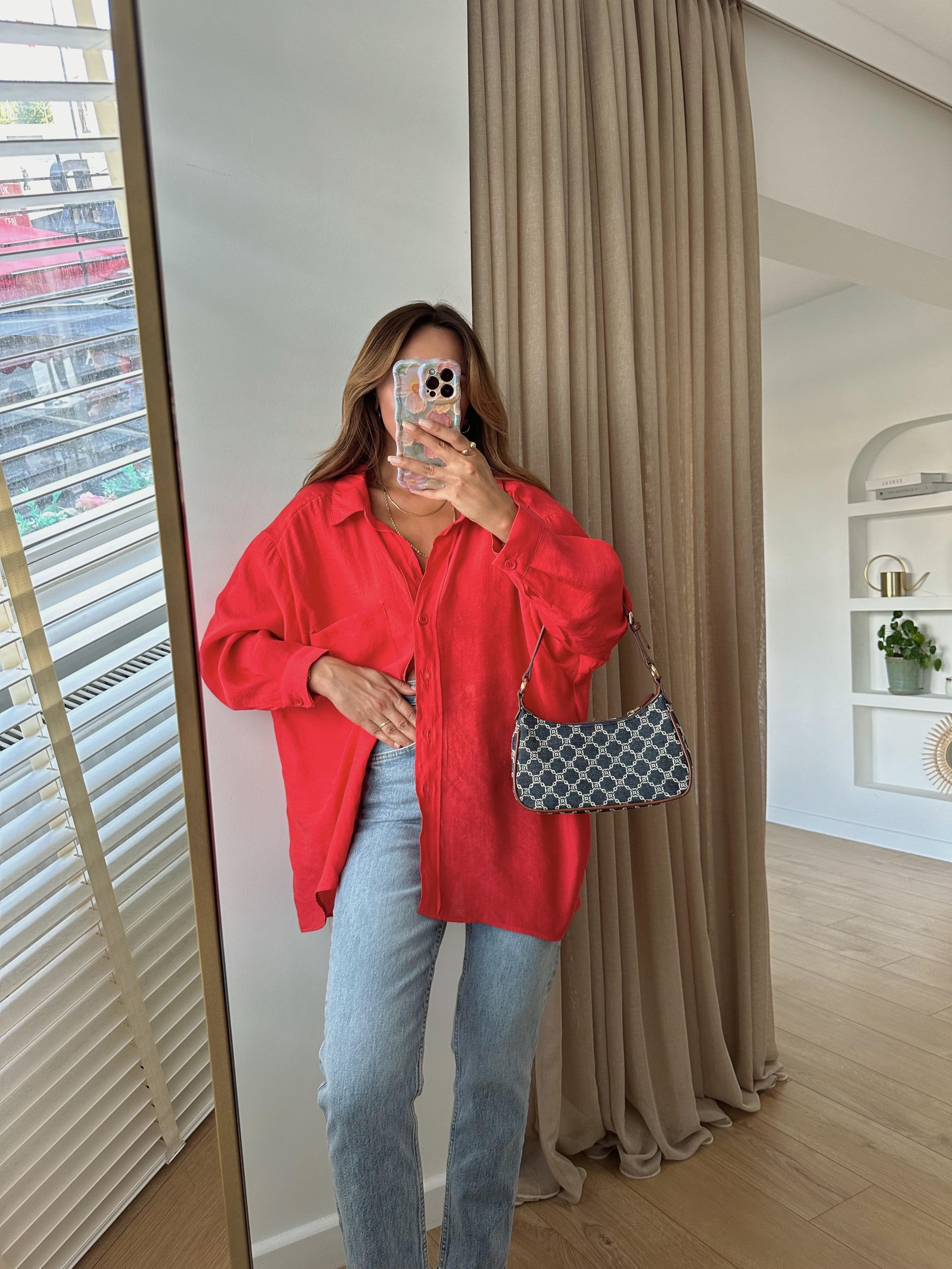 Amy Kırmızı Tensel Oversize Gömlek