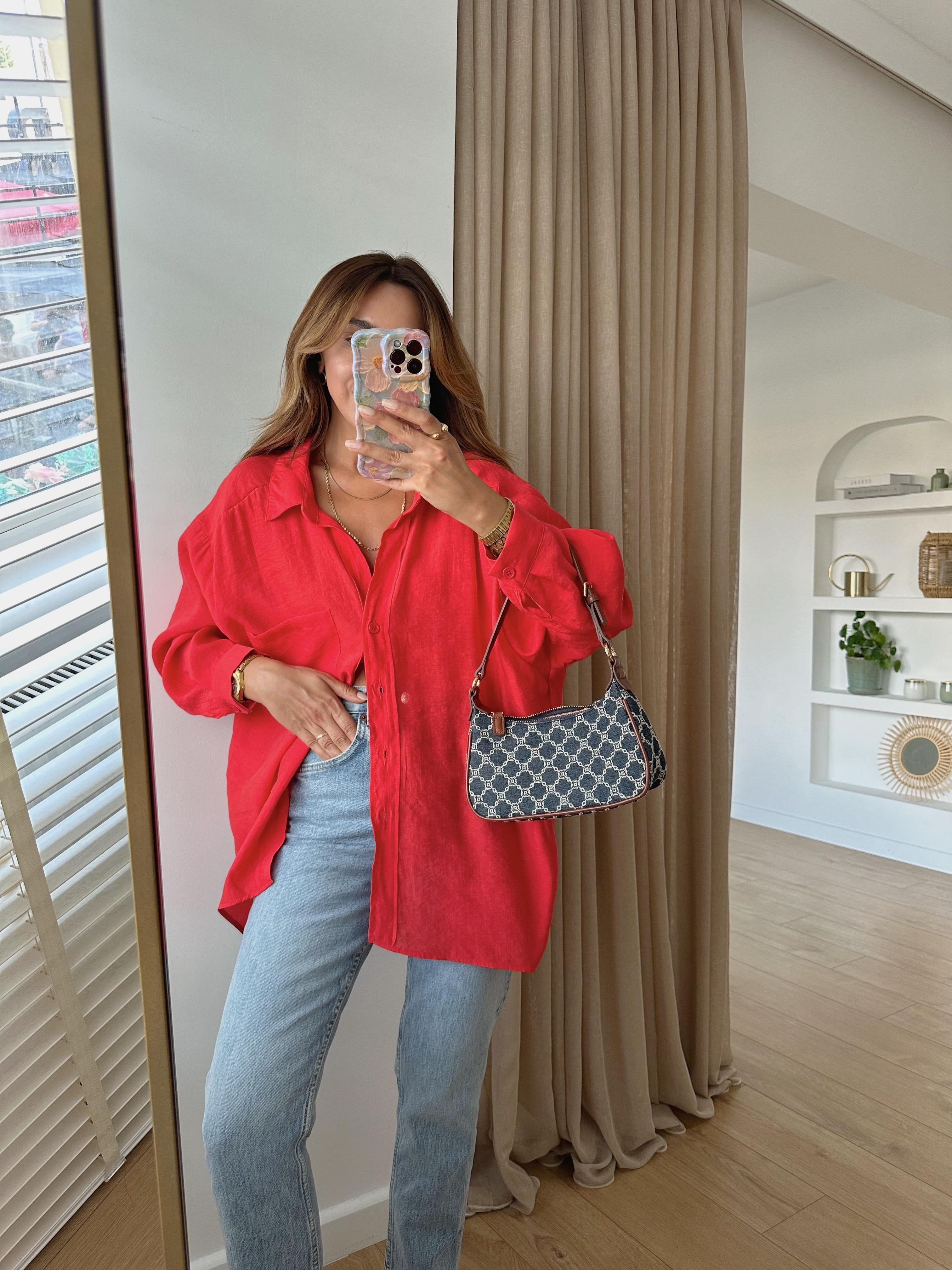 Amy Kırmızı Tensel Oversize Gömlek