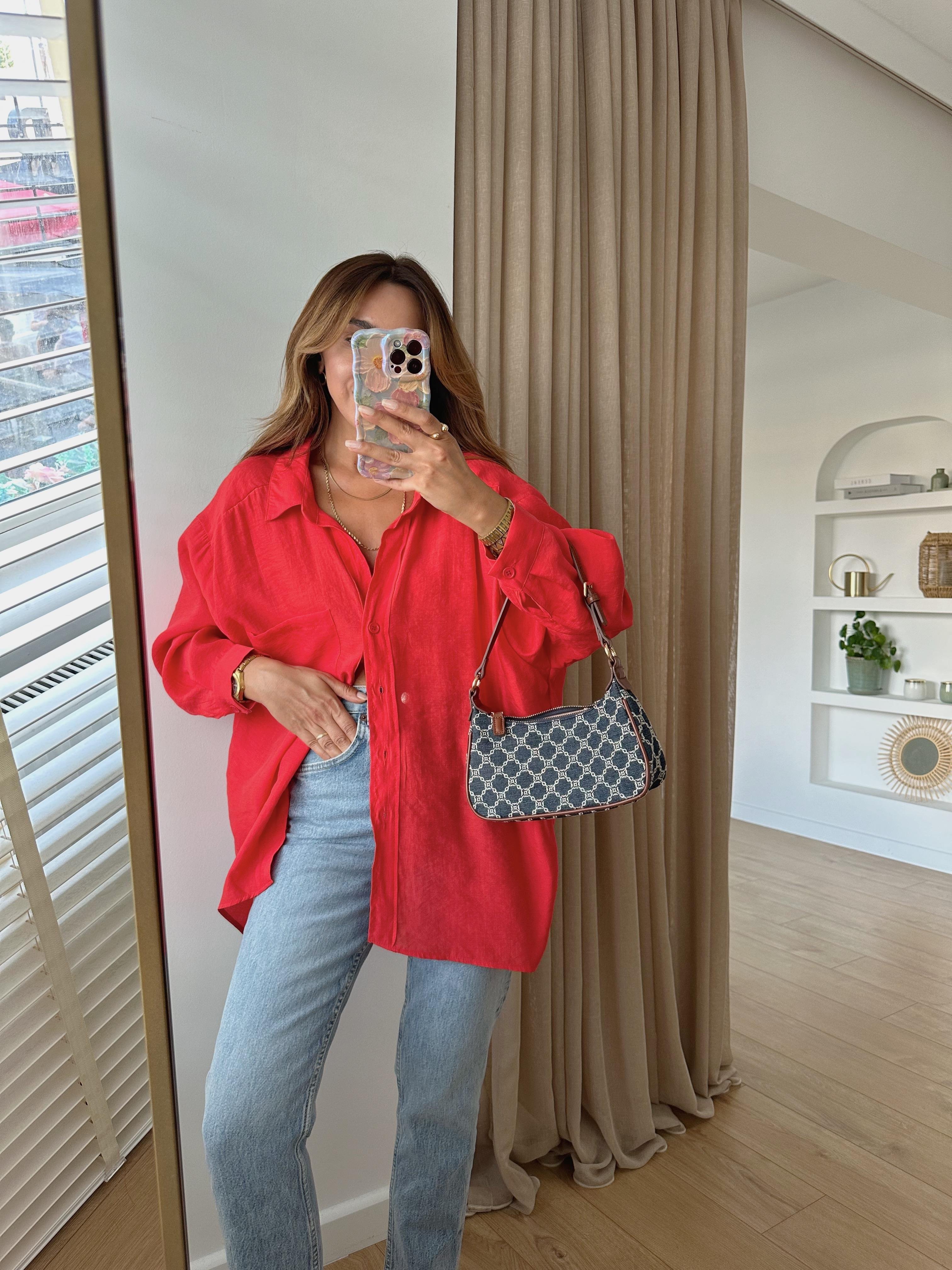 Amy Kırmızı Tensel Oversize Gömlek