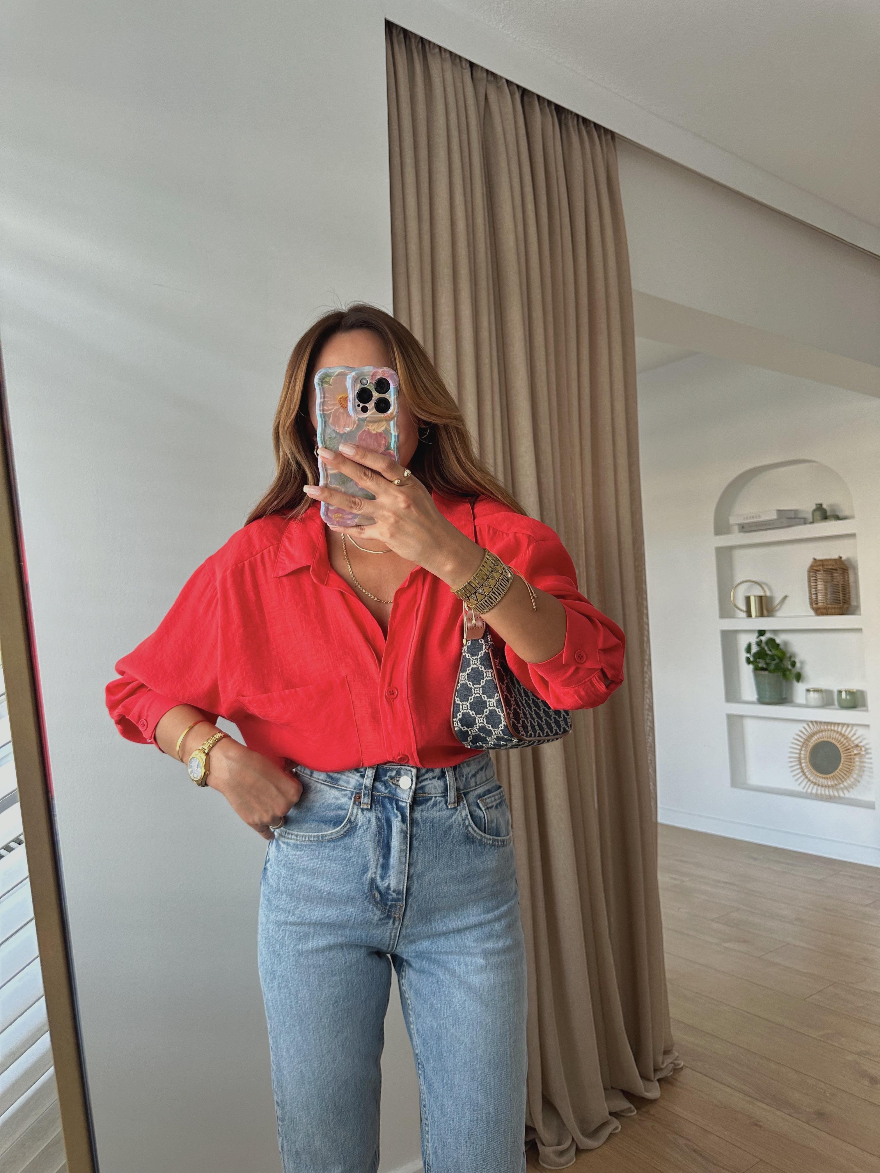Amy Kırmızı Tensel Oversize Gömlek