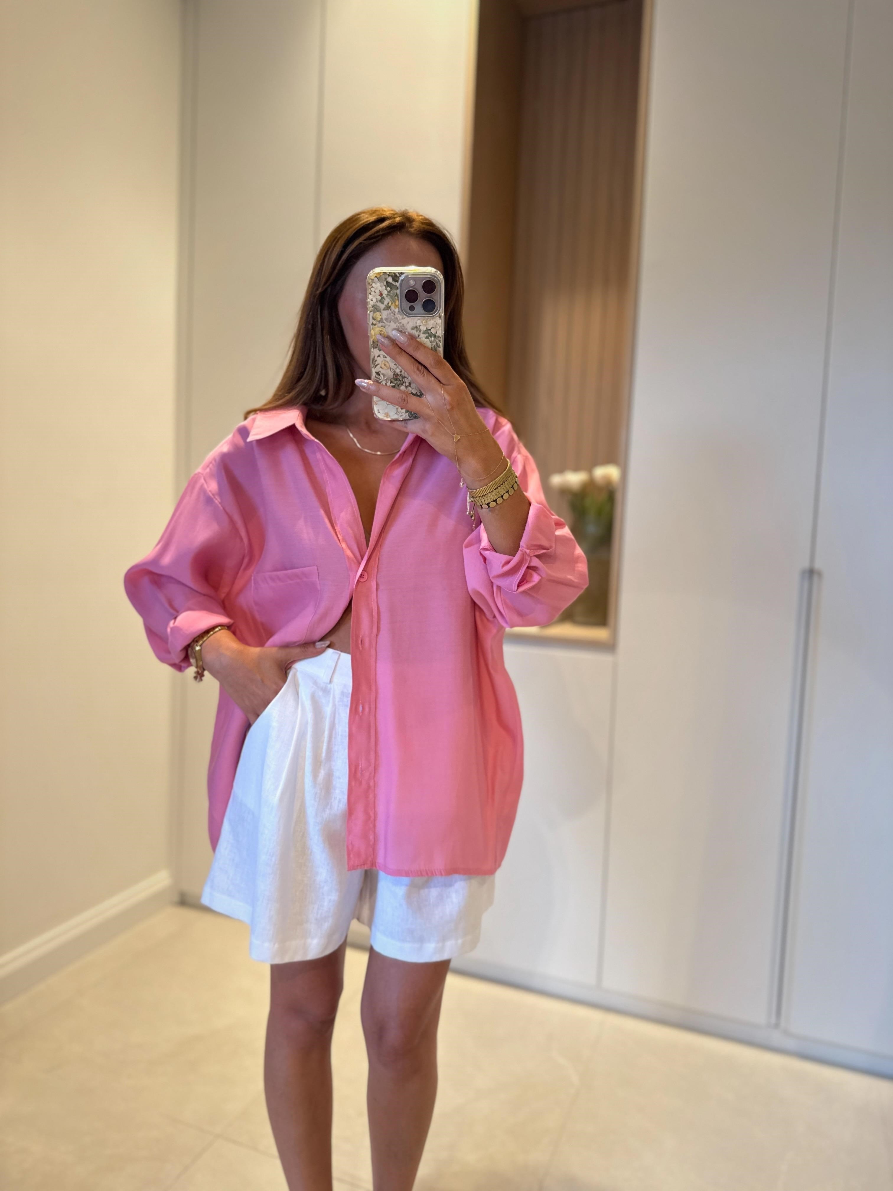 Amy Pembe Tensel Oversize Gömlek