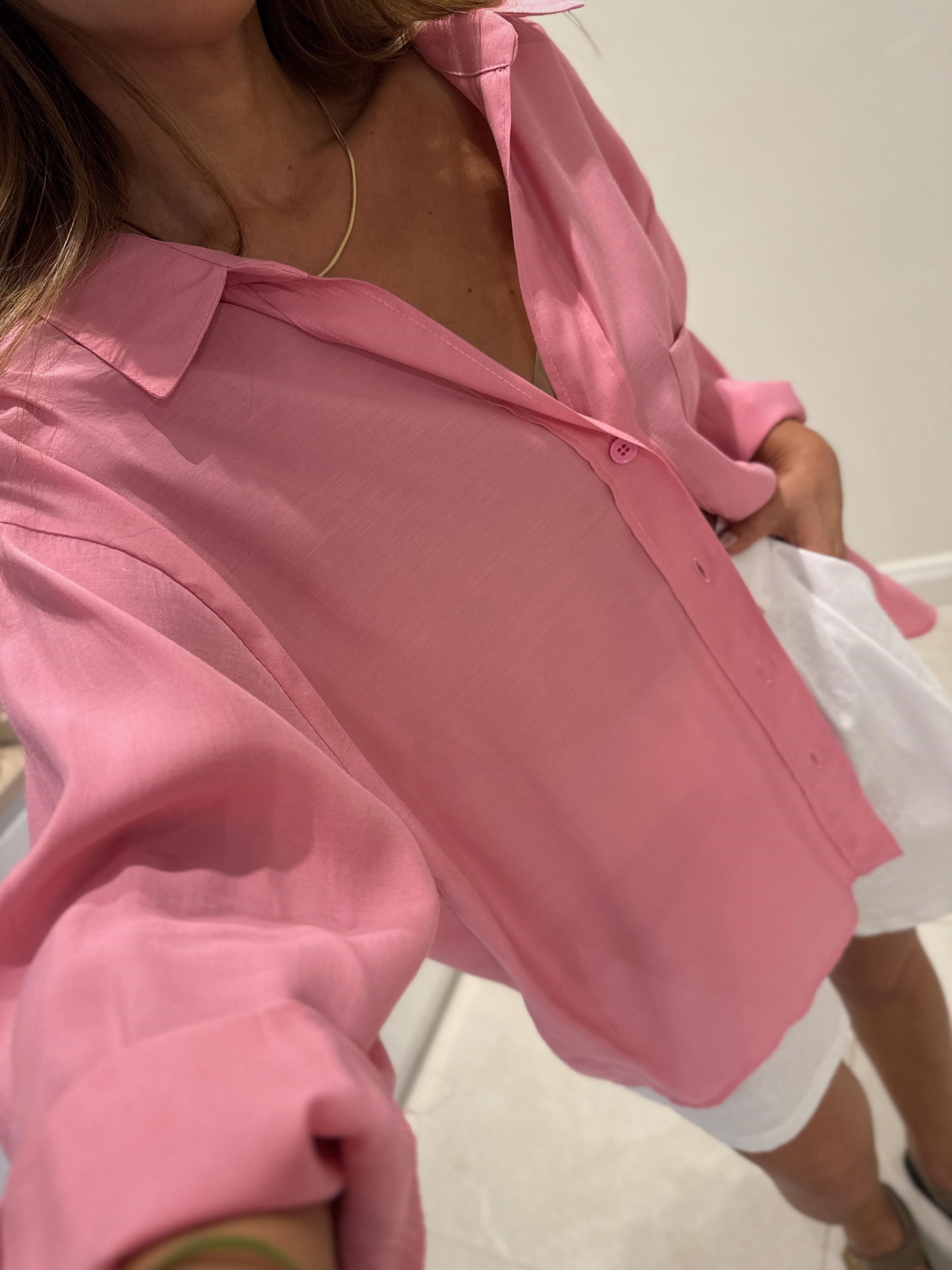 Amy Pembe Tensel Oversize Gömlek