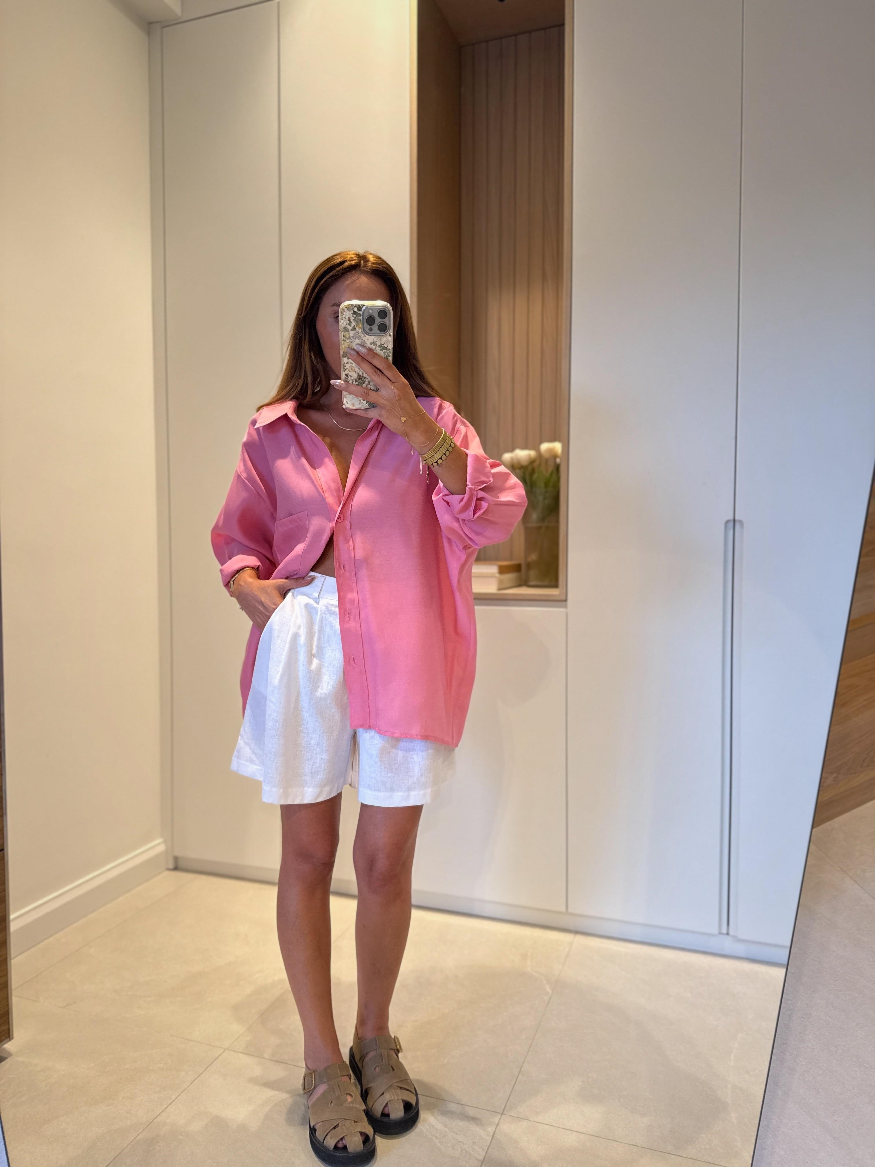 Amy Pembe Tensel Oversize Gömlek
