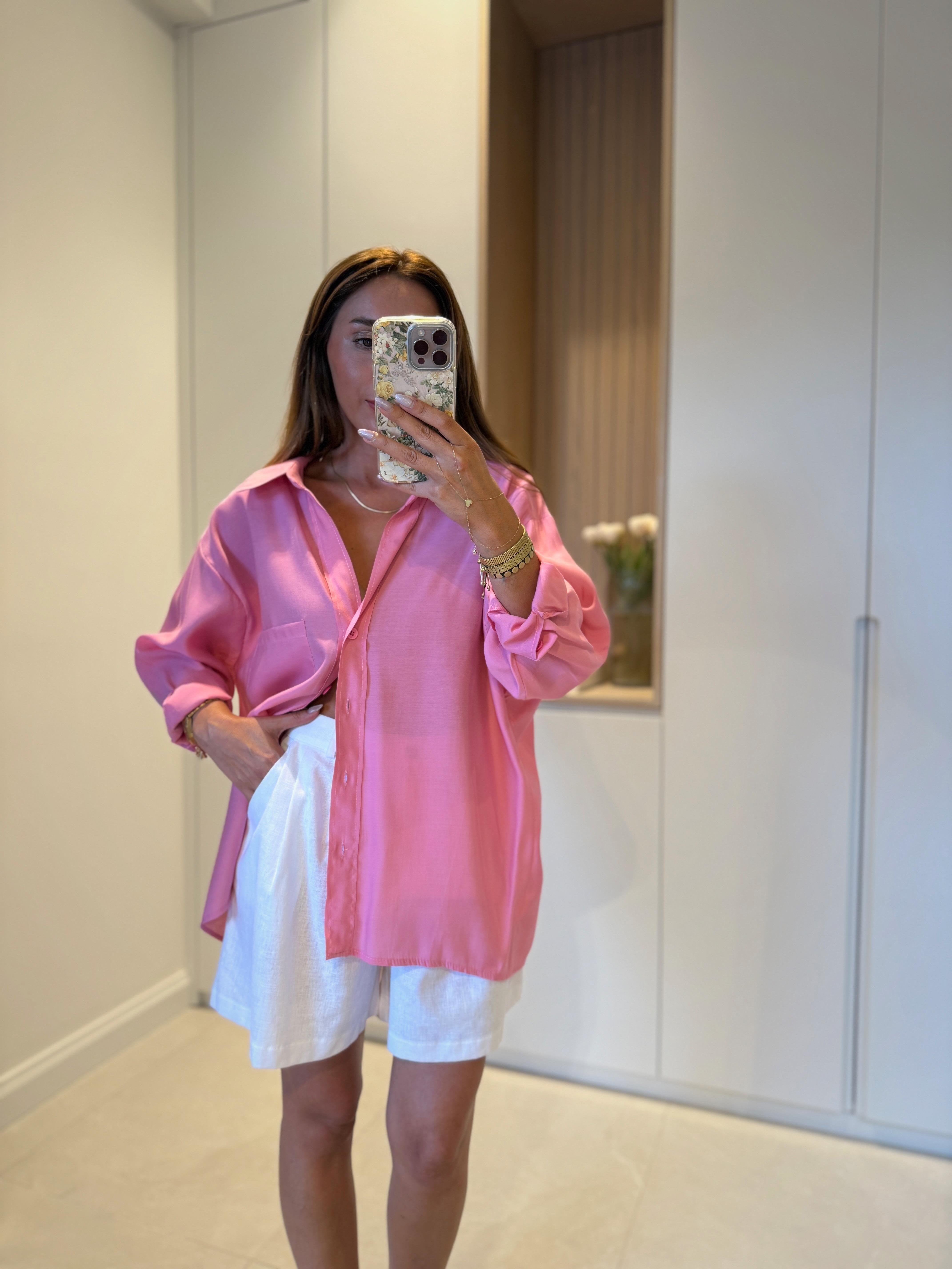 Amy Pembe Tensel Oversize Gömlek