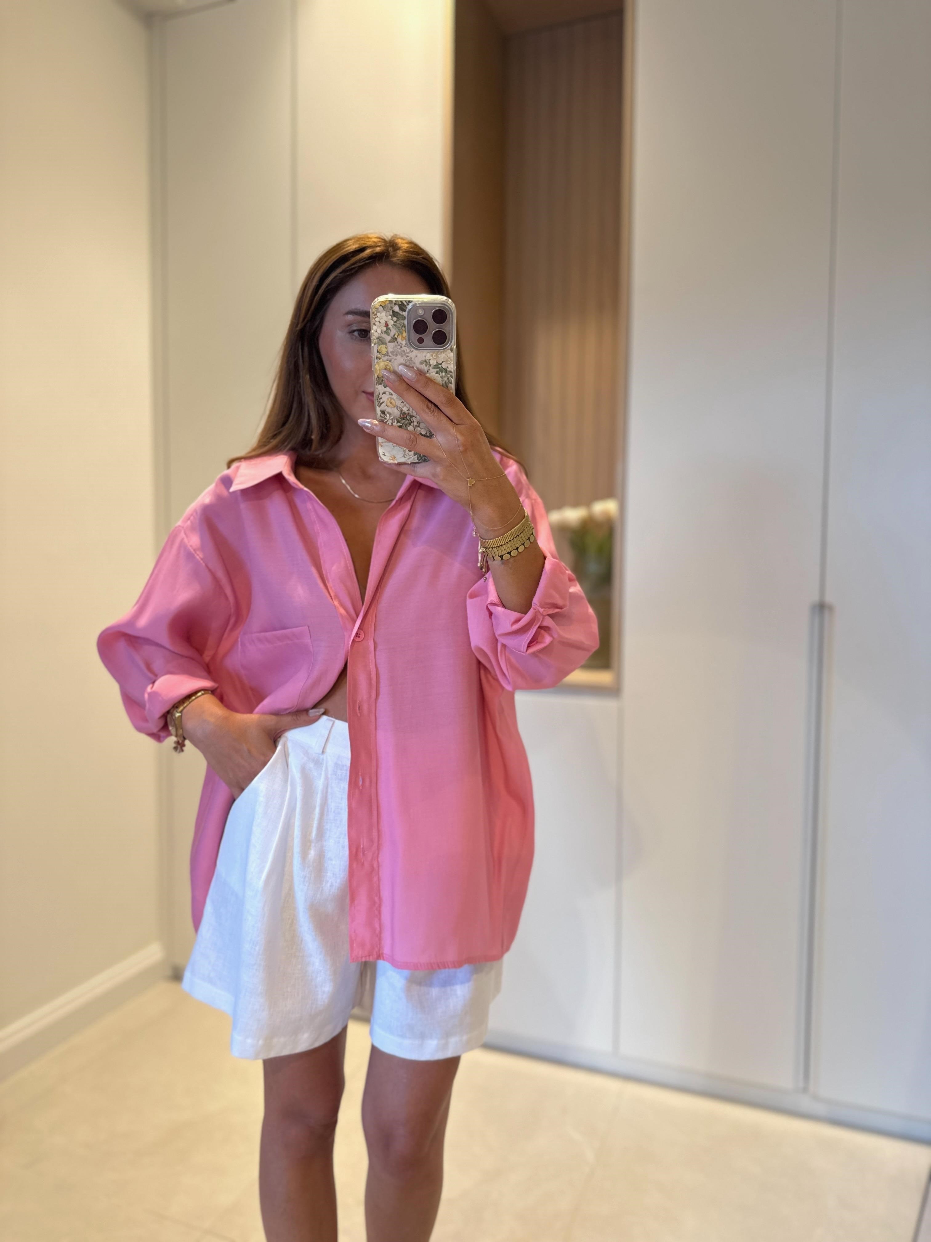 Amy Pembe Tensel Oversize Gömlek
