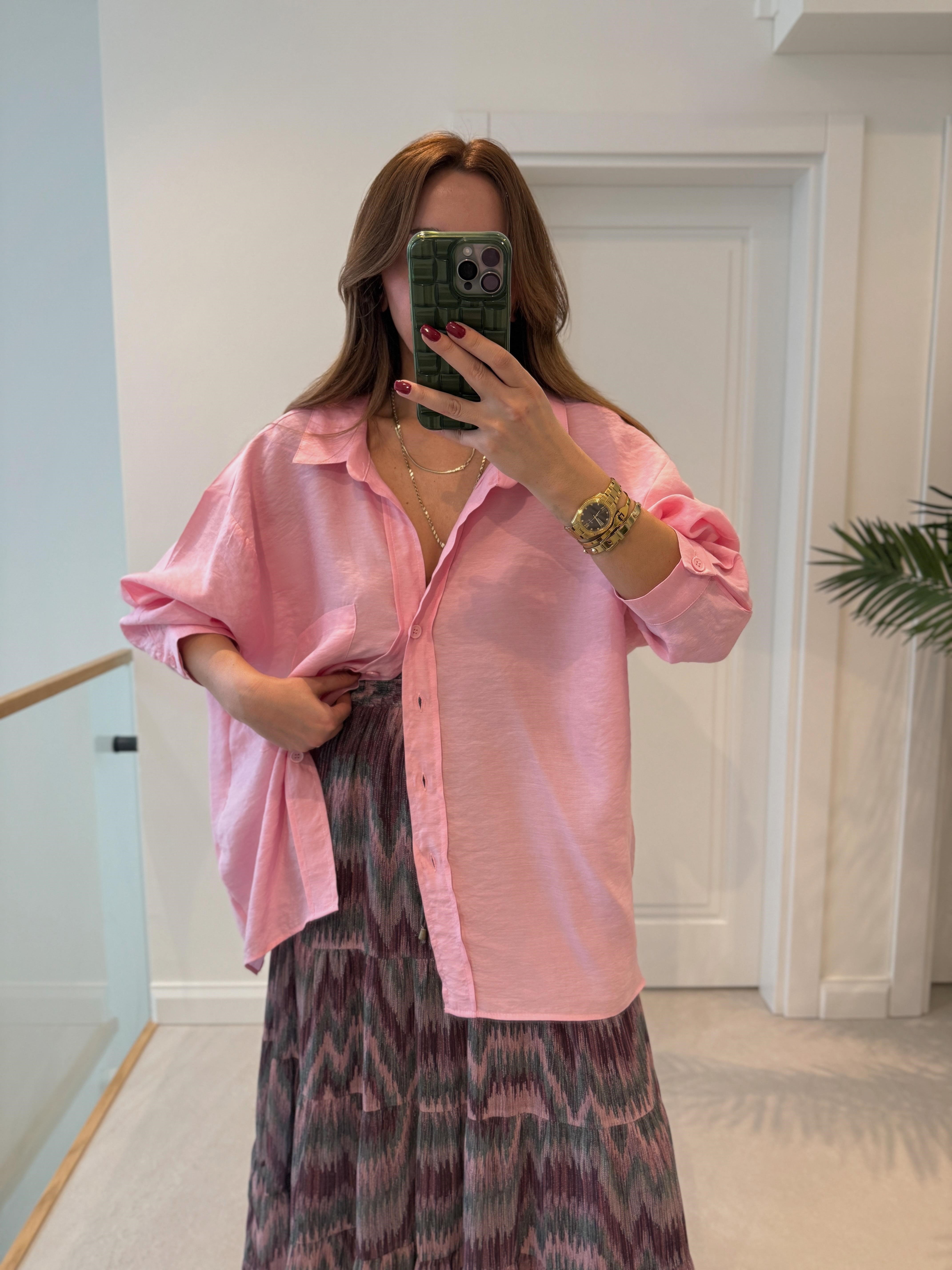 Amy Şeker Pembe Tensel Oversize Gömlek