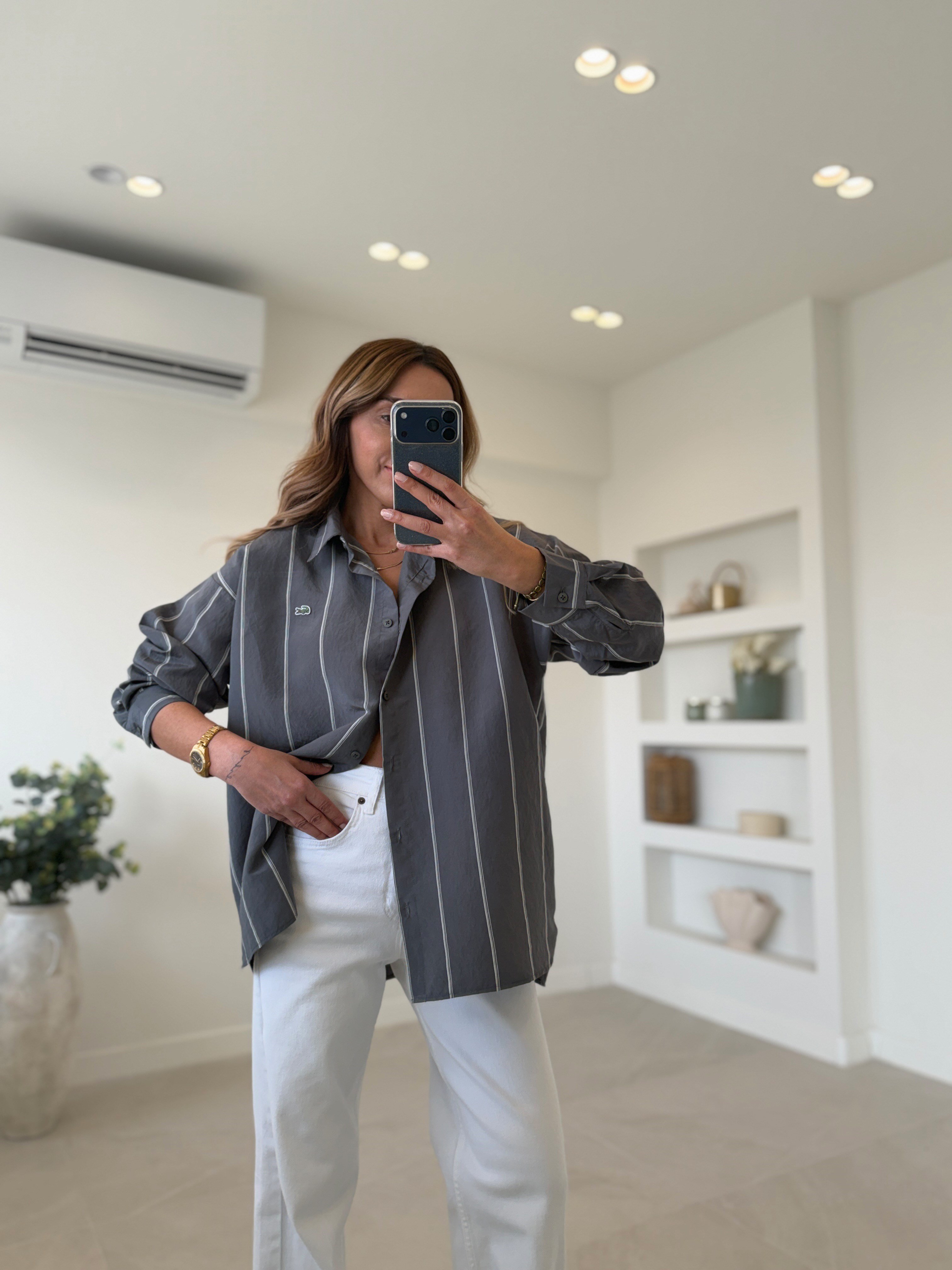 Anna Lcst Muadil Çizgili Yeşil Modal Gömlek