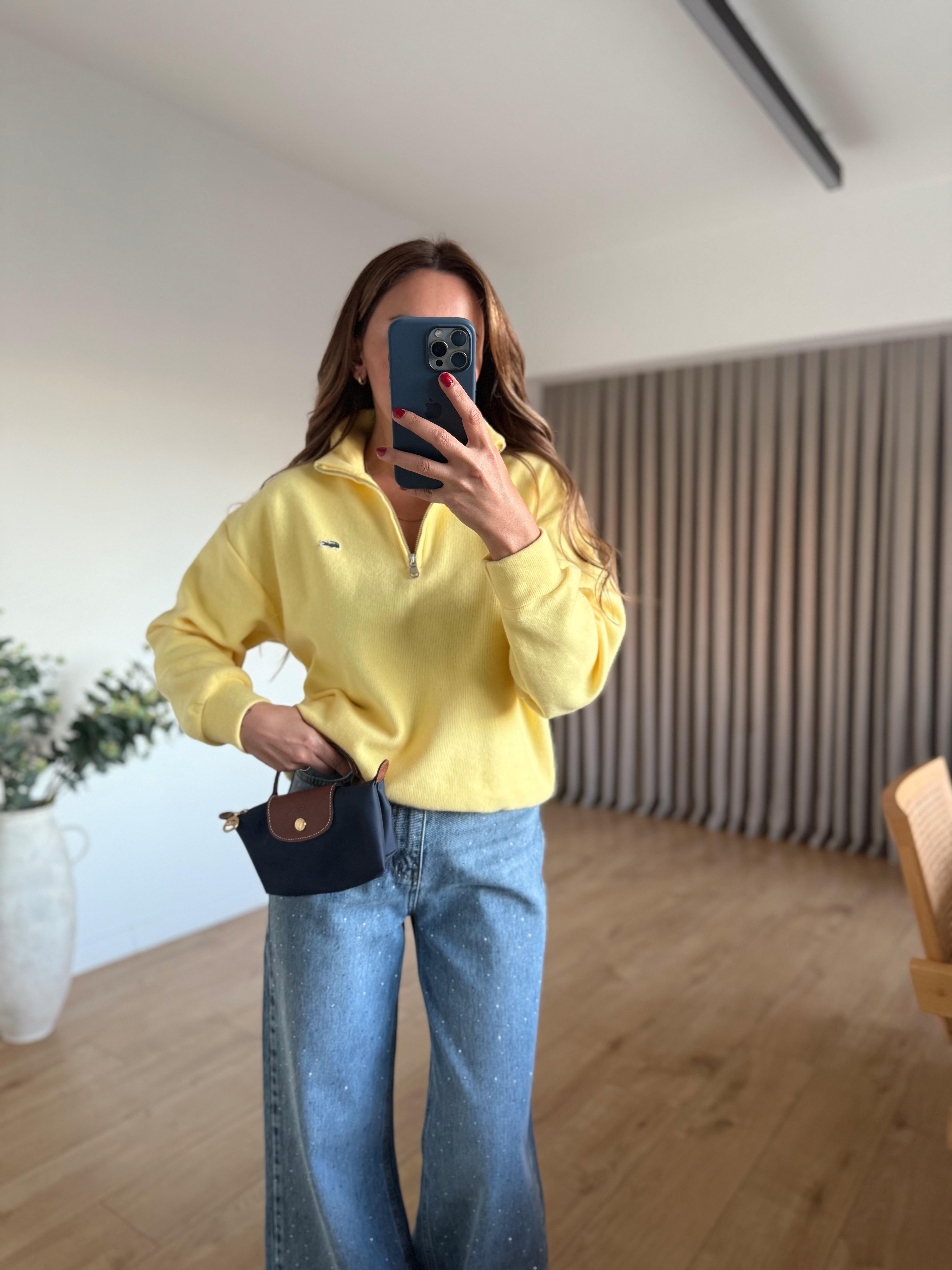 Anna Lcst Muadil Sarı Dik Yaka Fermuarlı Sweatshirt