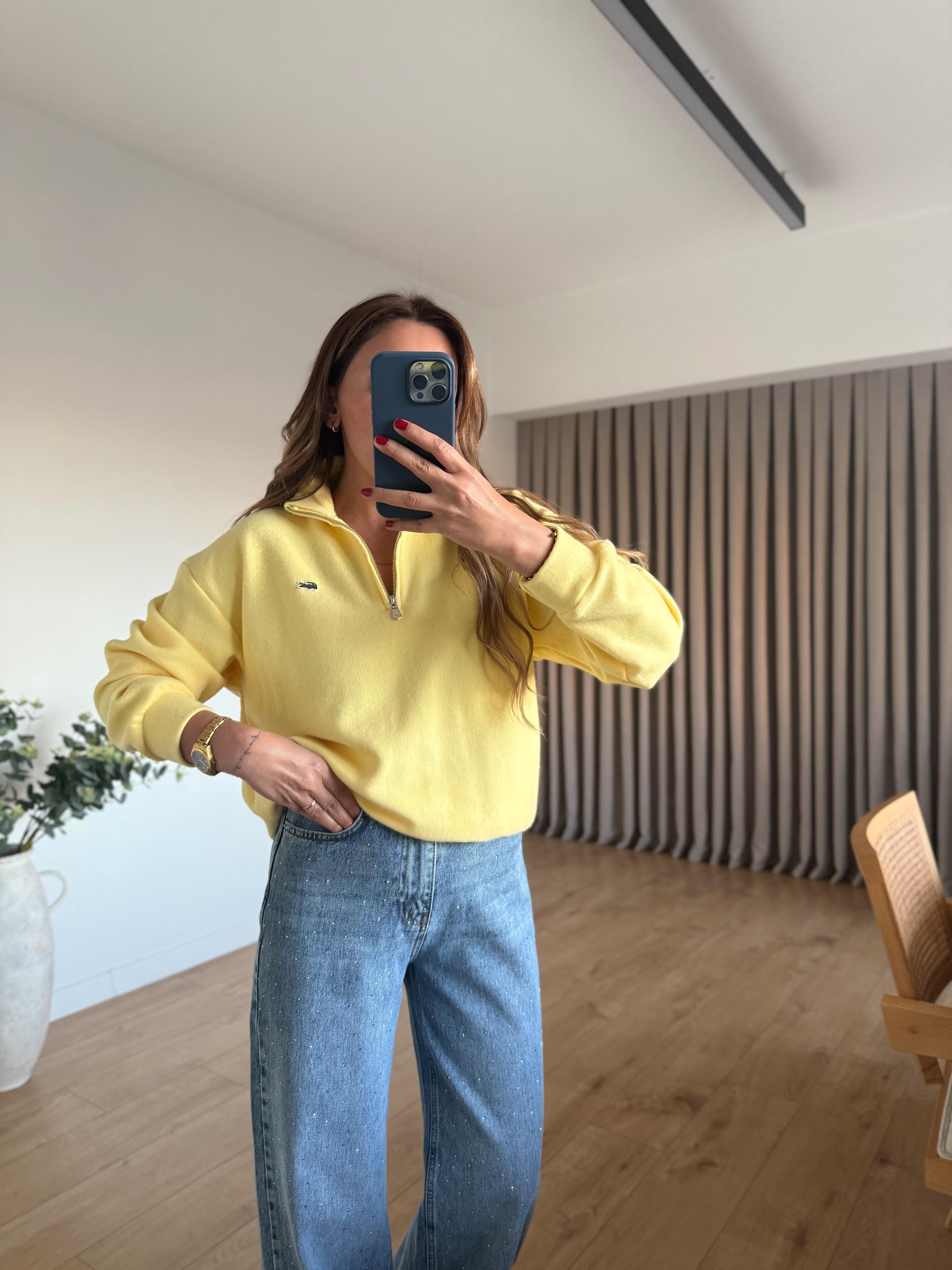 Anna Lcst Muadil Sarı Dik Yaka Fermuarlı Sweatshirt