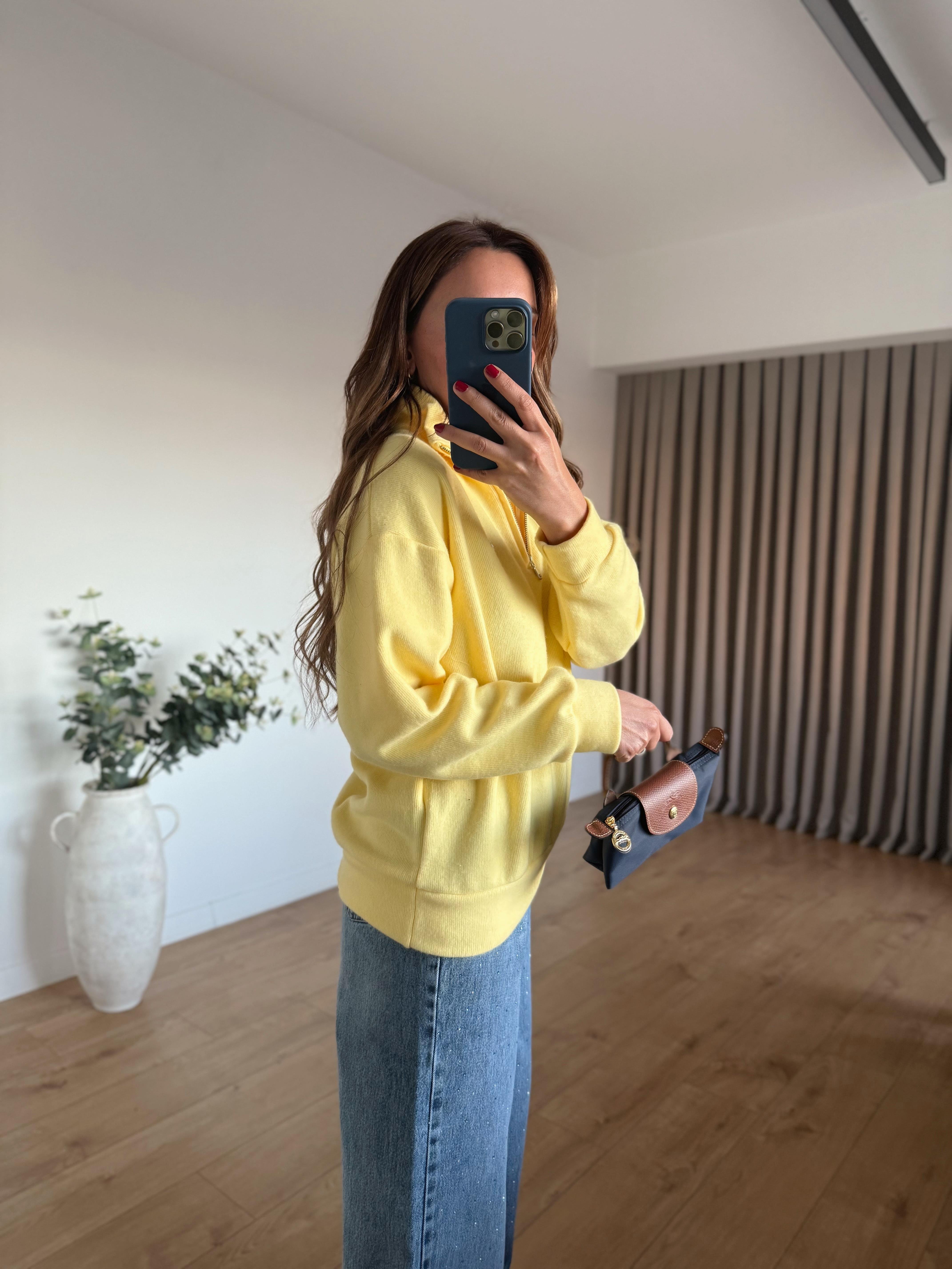 Anna Lcst Muadil Sarı Dik Yaka Fermuarlı Sweatshirt