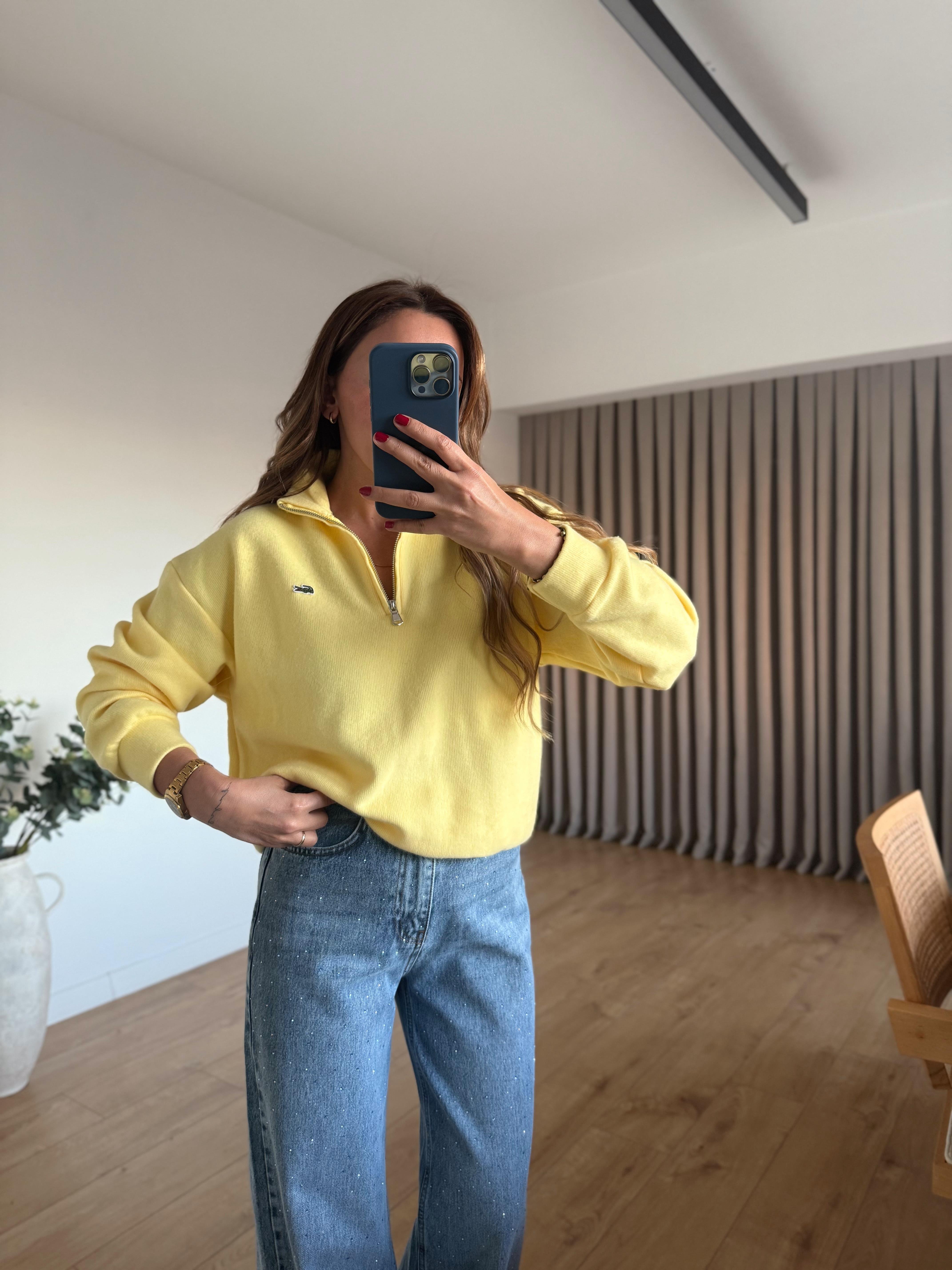 Anna Lcst Muadil Sarı Dik Yaka Fermuarlı Sweatshirt