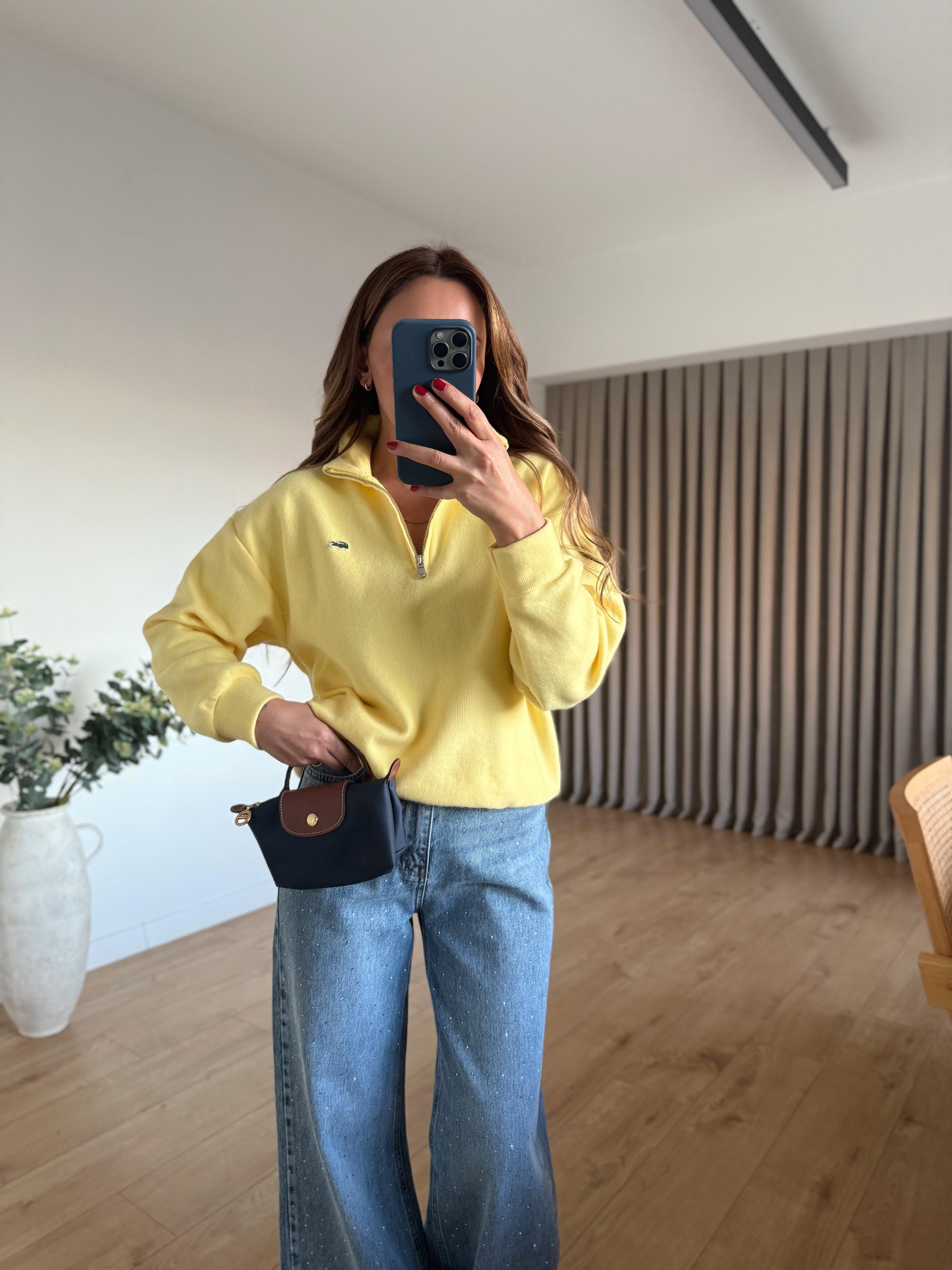 Anna Lcst Muadil Sarı Dik Yaka Fermuarlı Sweatshirt