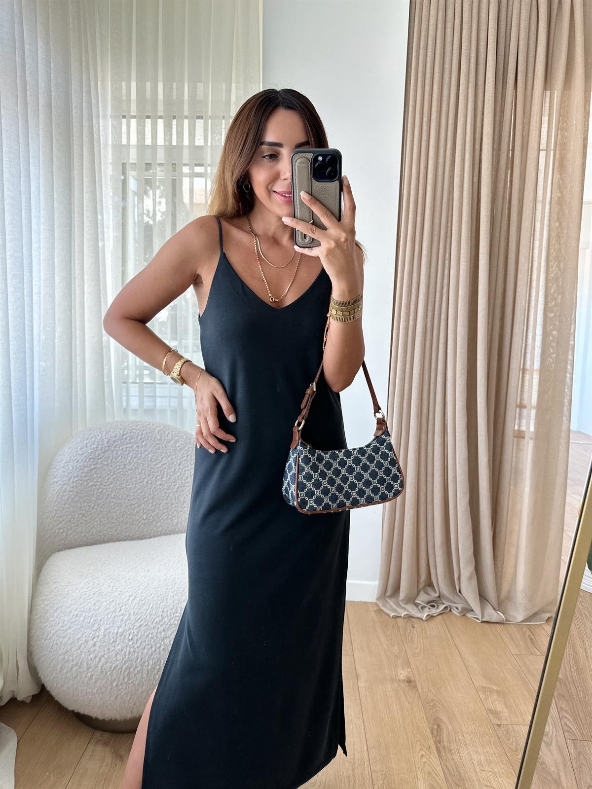 ASKILI MODAL KUMAŞ ELBİSE