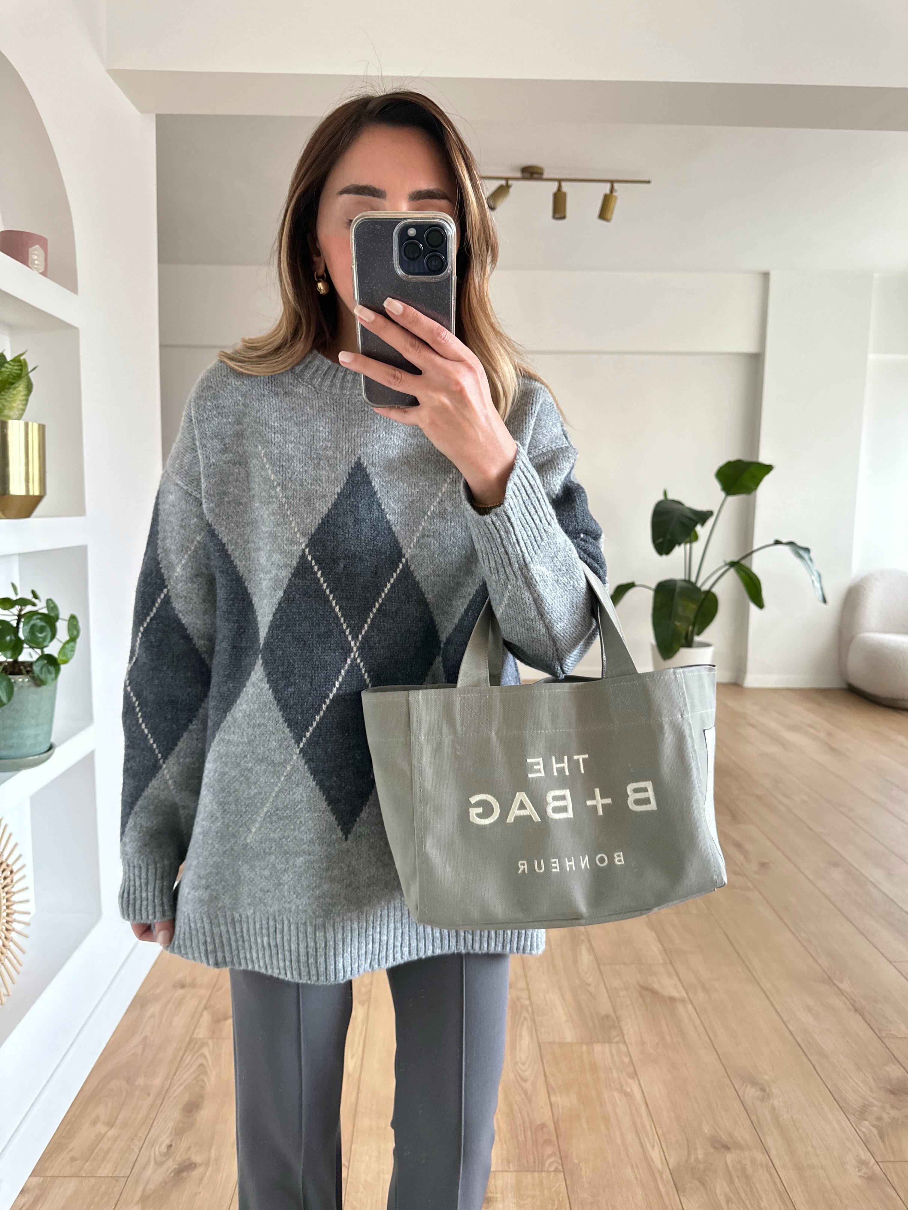 BAKLAVA DESENLİ GRİ OVERSIZE KALIN  KAZAK