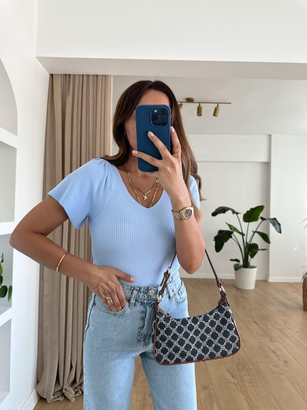 BEBE MAVİ KOLLARI VOLANLI TRİKO BLUZ