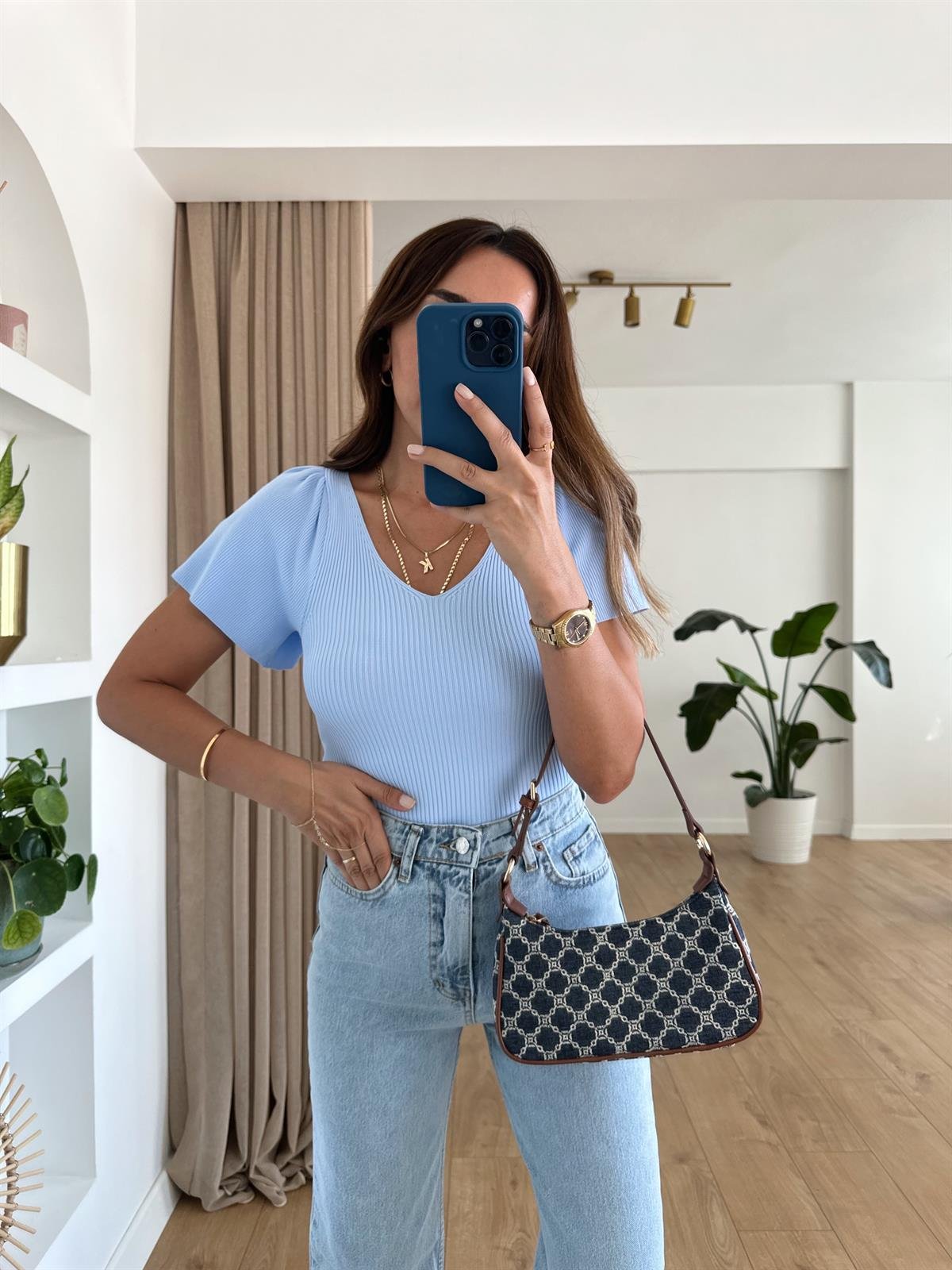 BEBE MAVİ KOLLARI VOLANLI TRİKO BLUZ