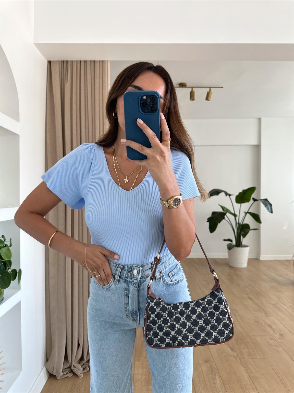 BEBE MAVİ KOLLARI VOLANLI TRİKO BLUZ