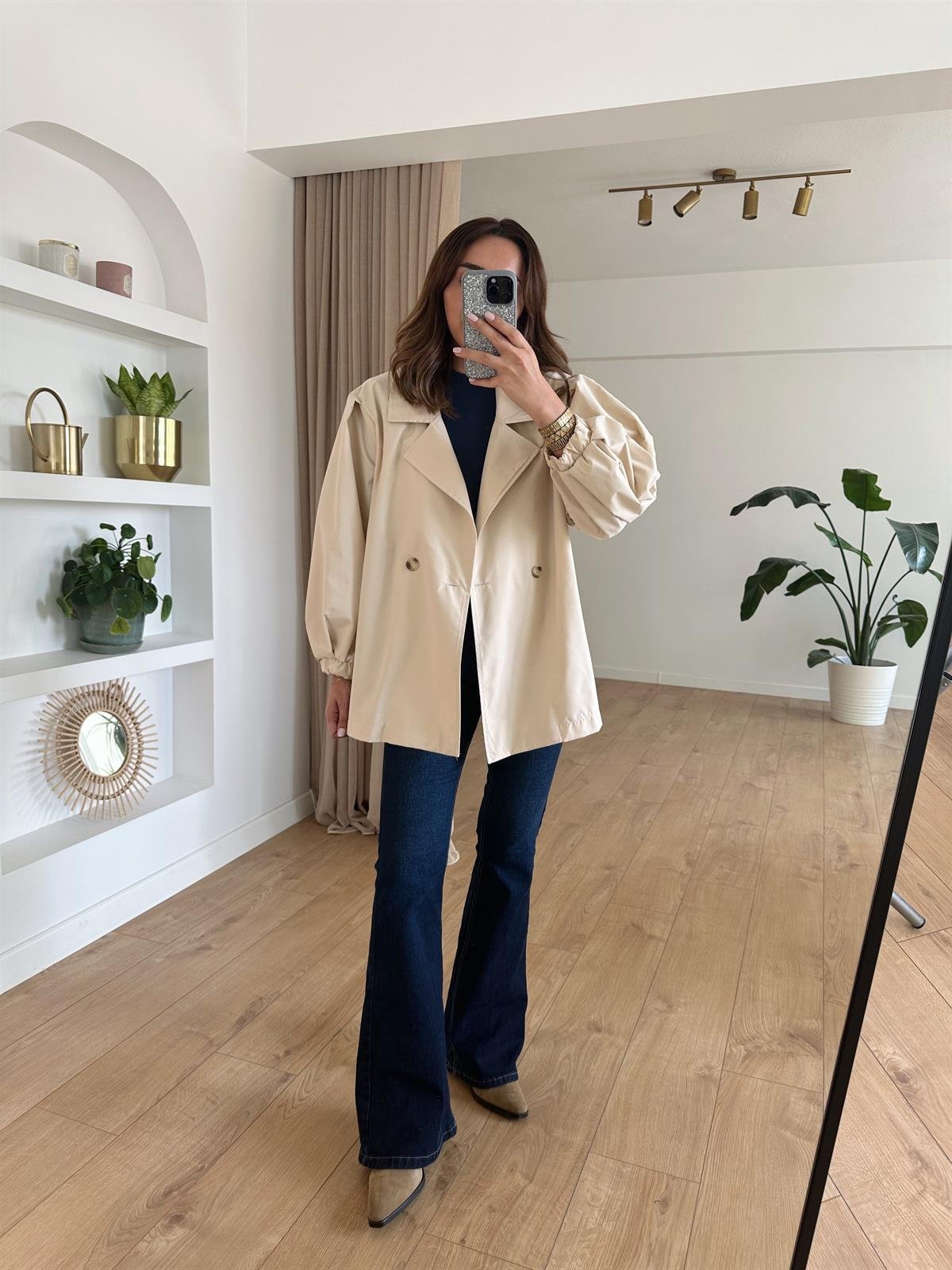 BEJ BALON KOL OVERSİZE TRENCH