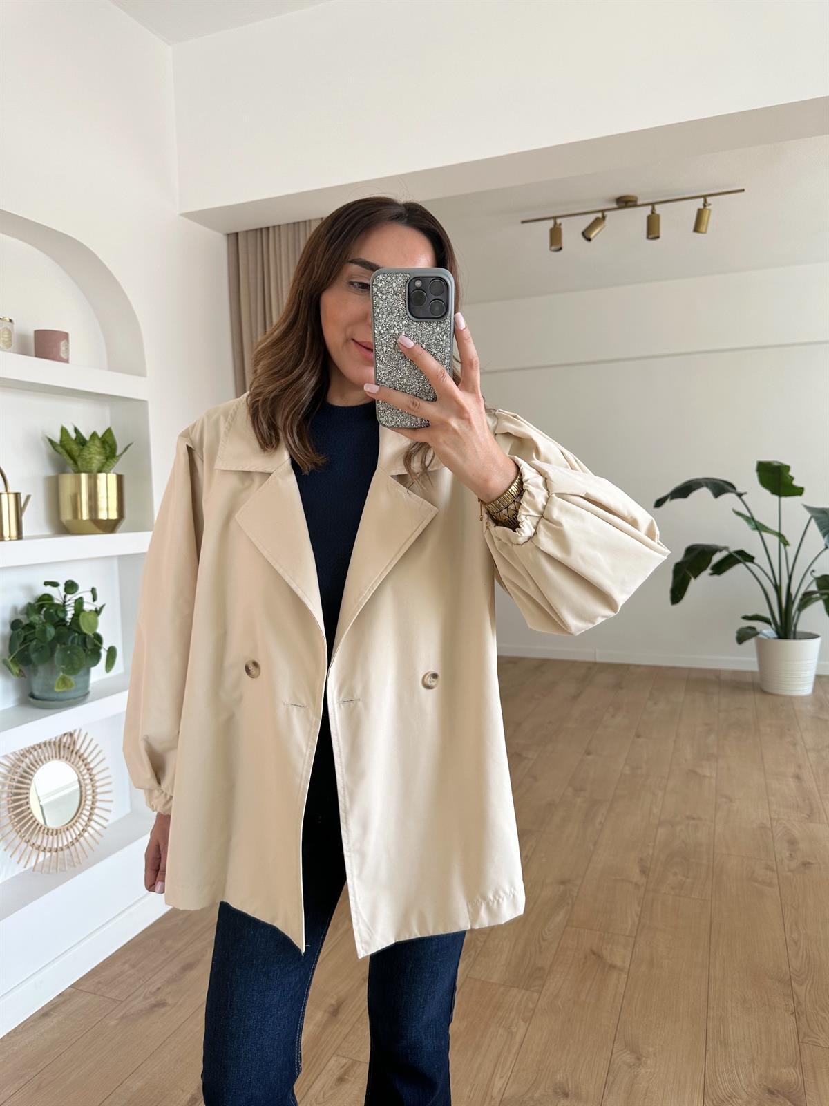 BEJ BALON KOL OVERSİZE TRENCH