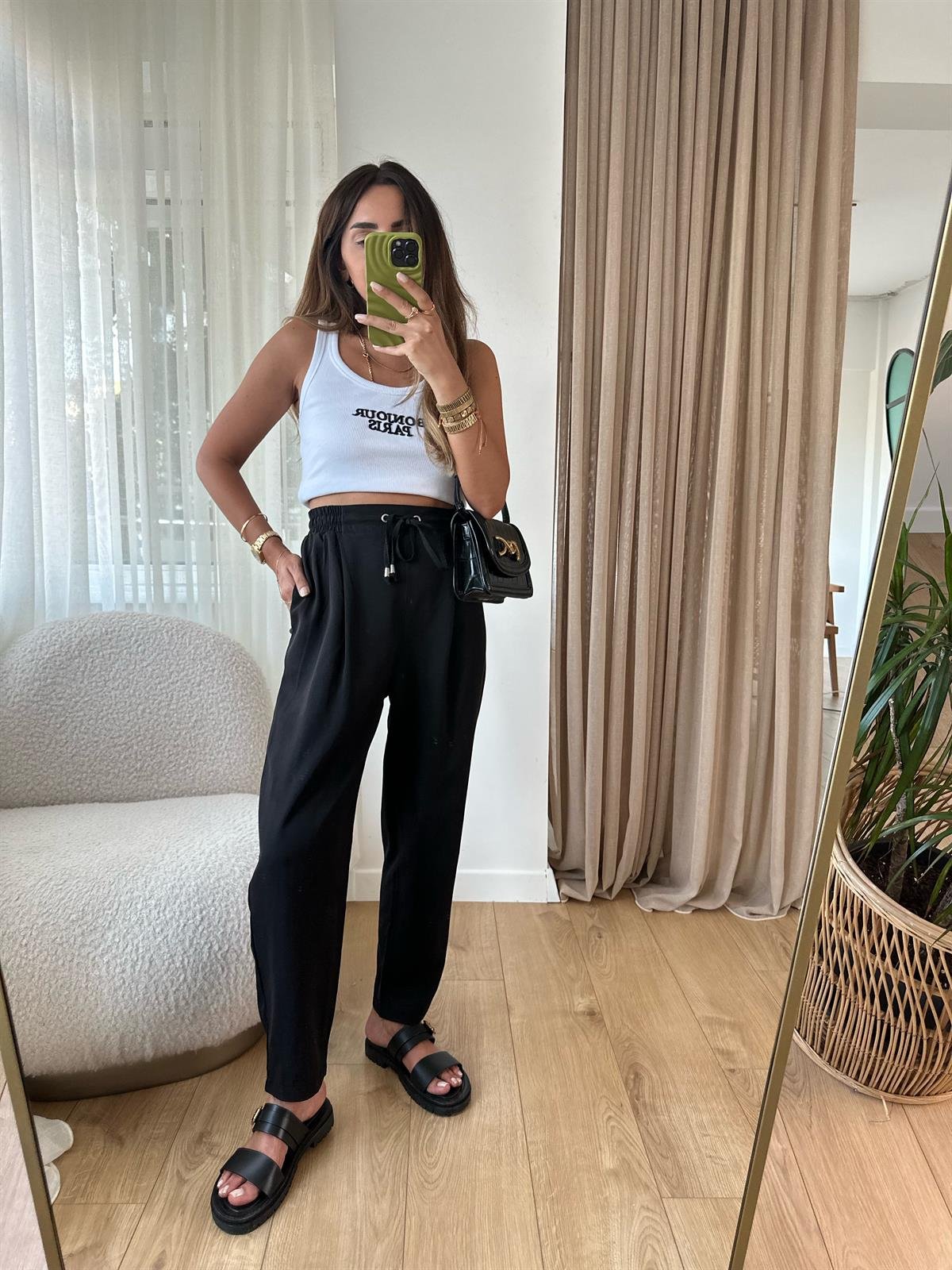 BELİ LASTİKLİ TENSEL PANTOLON