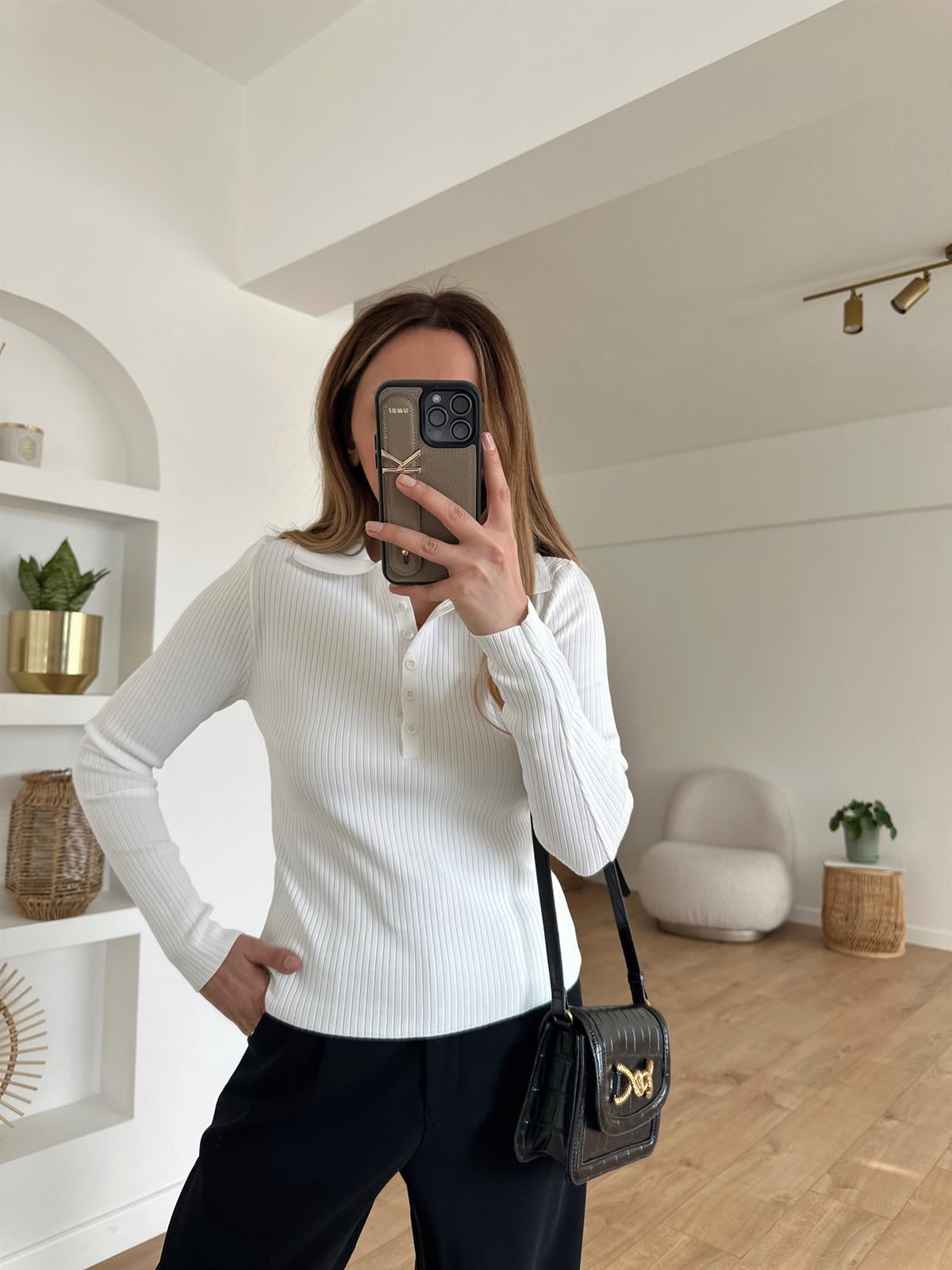 BEYAZ POLO YAKA İNCE TRİKO