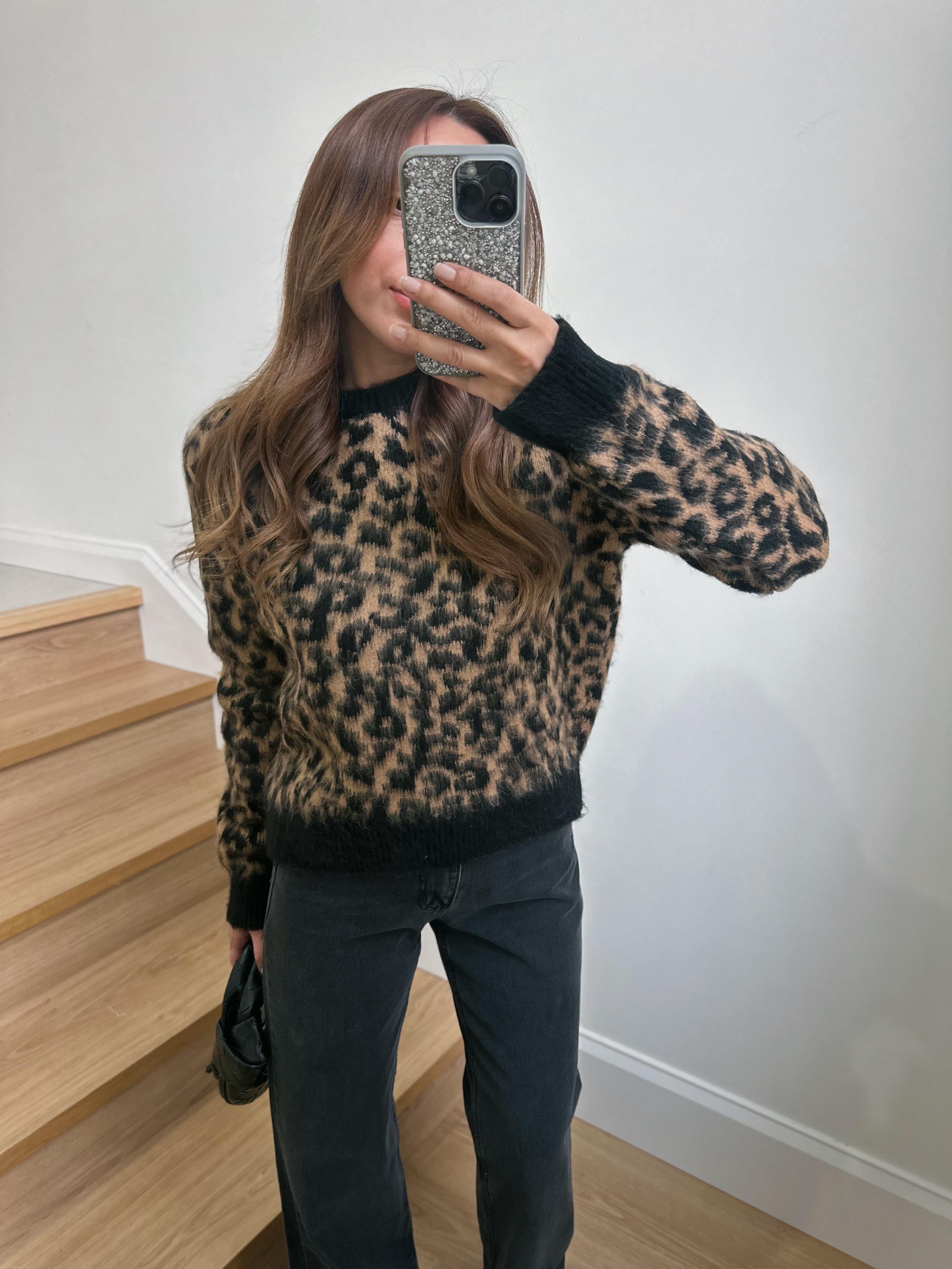 Bisiklet Yaka Leopar Desen Kazak