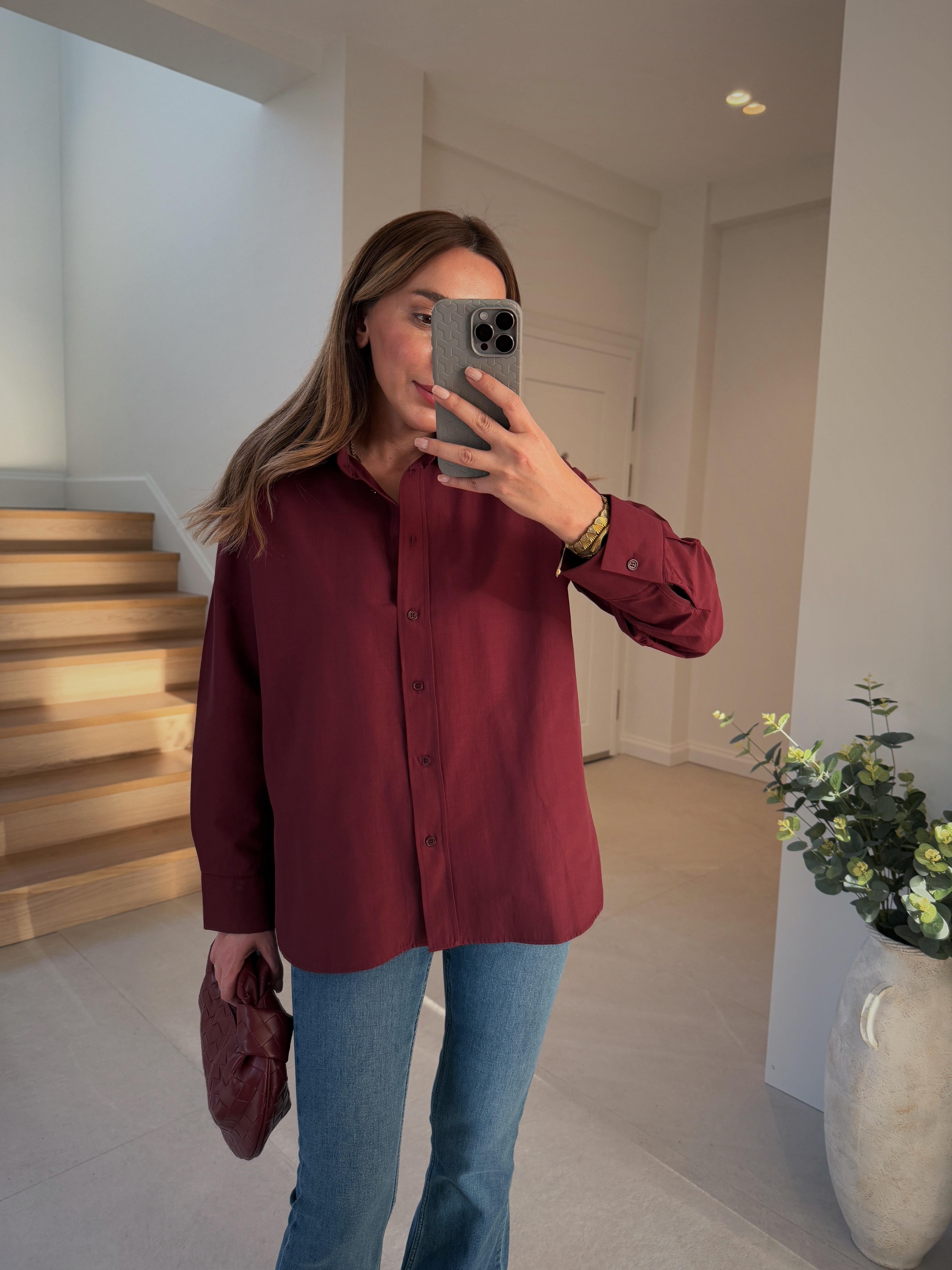 Bordo Poplin Gömlek