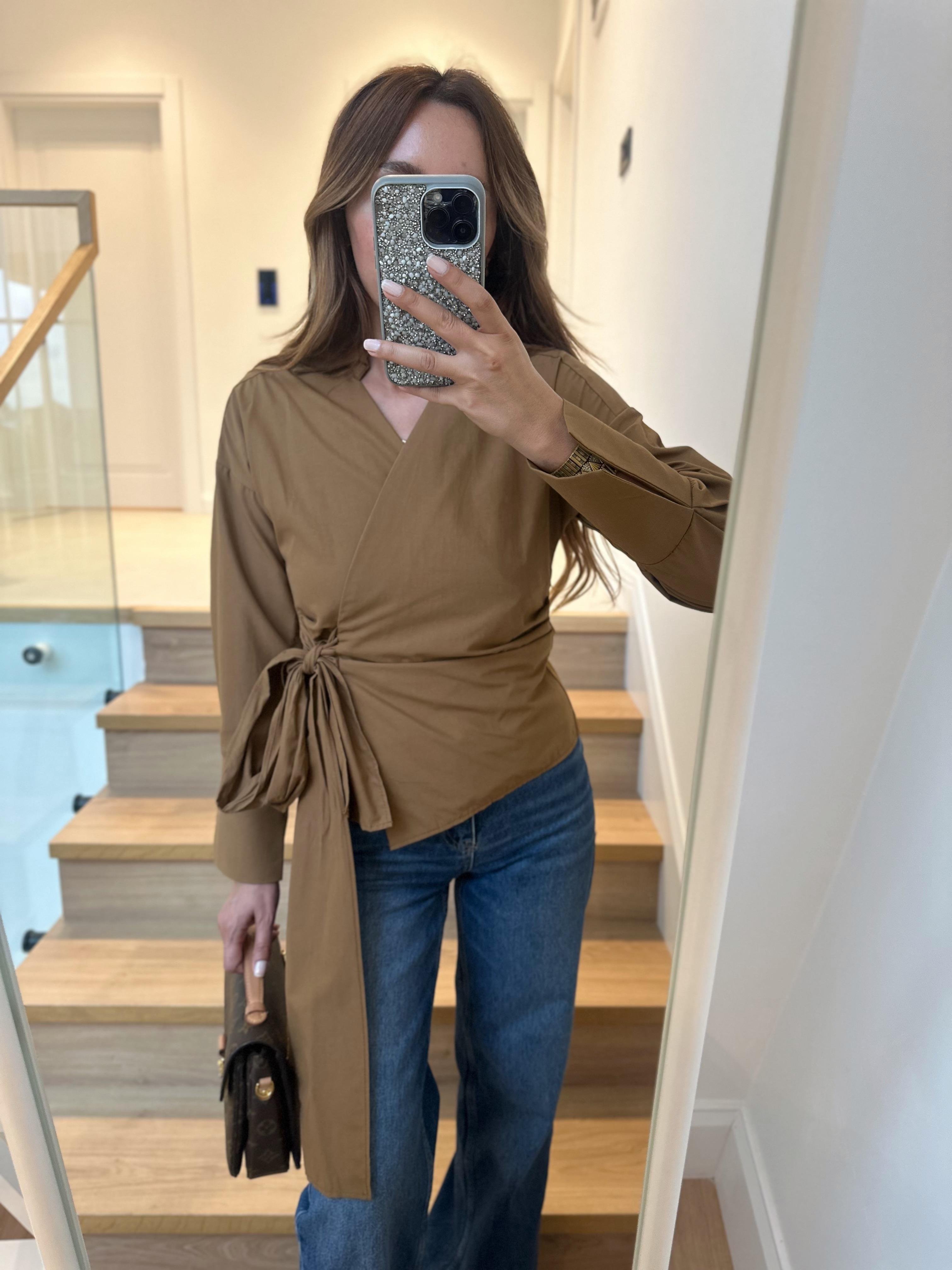 Camel Bağlamalı Kruvaze Gömlek