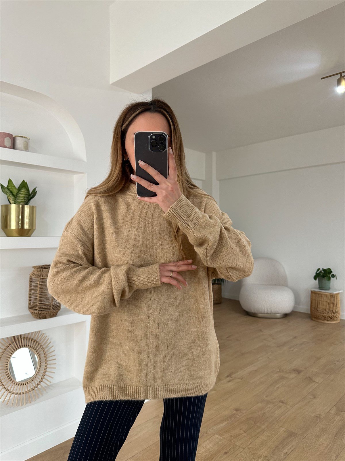 CAMEL BİSİKLET YAKA OVERSIZE KAZAK