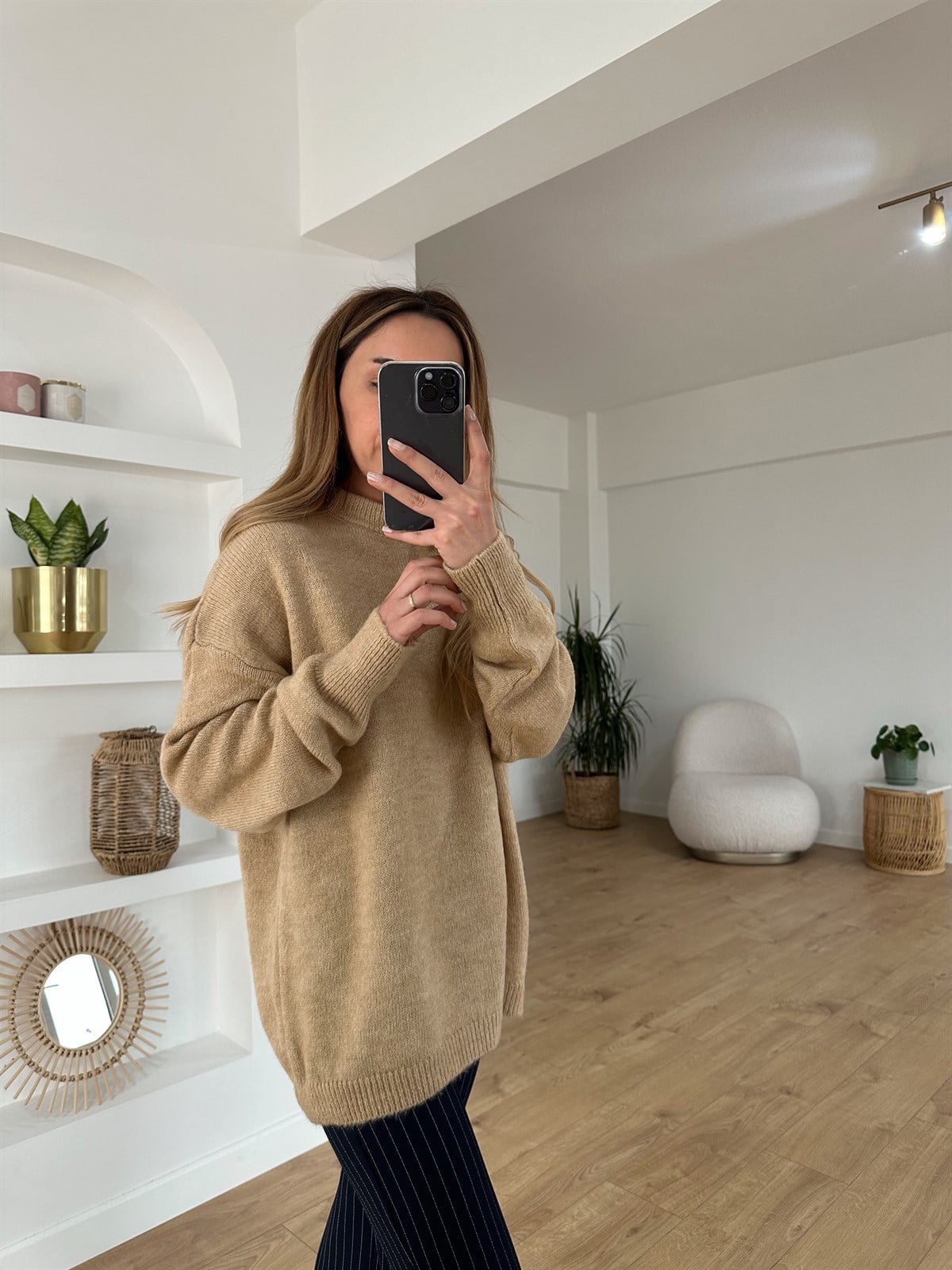 CAMEL BİSİKLET YAKA OVERSIZE KAZAK