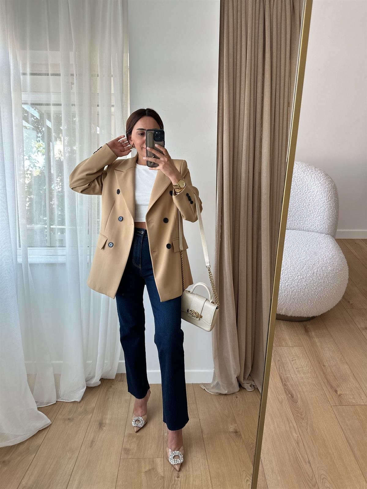CAMEL DÜĞMELİ BLAZER CEKET