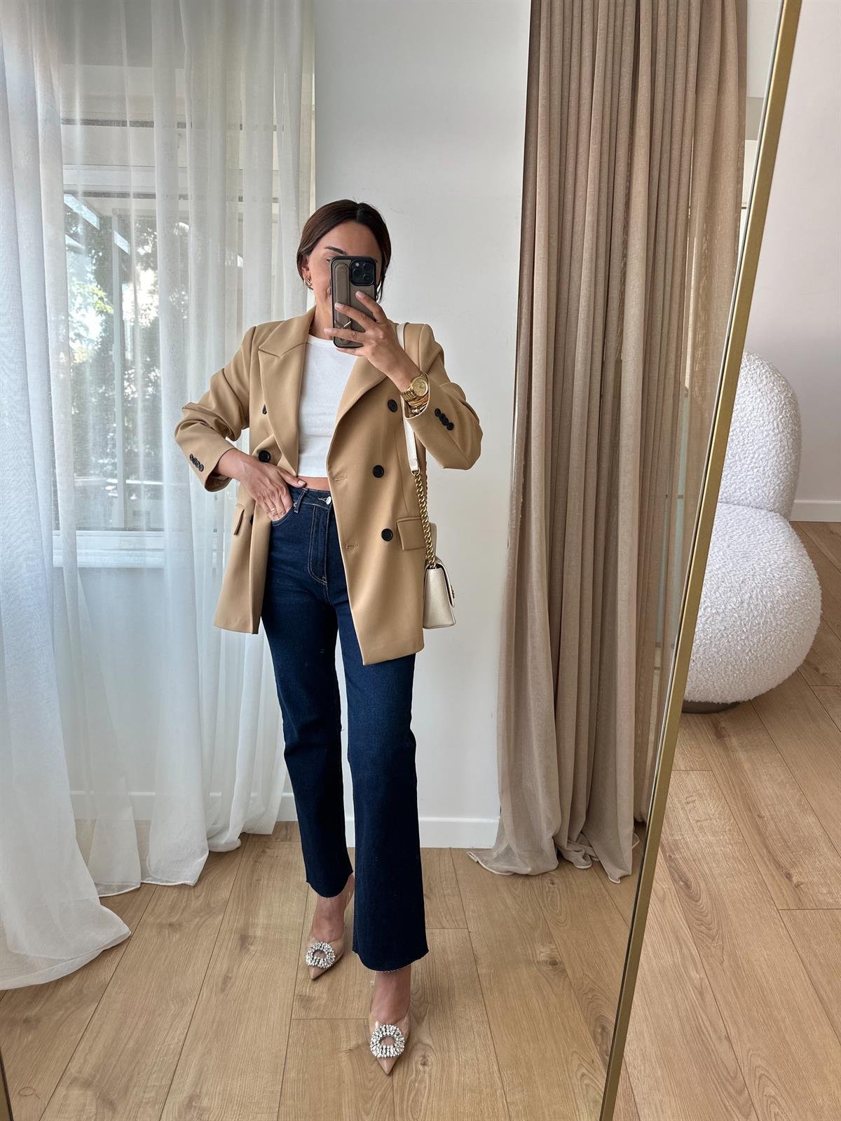 CAMEL DÜĞMELİ BLAZER CEKET