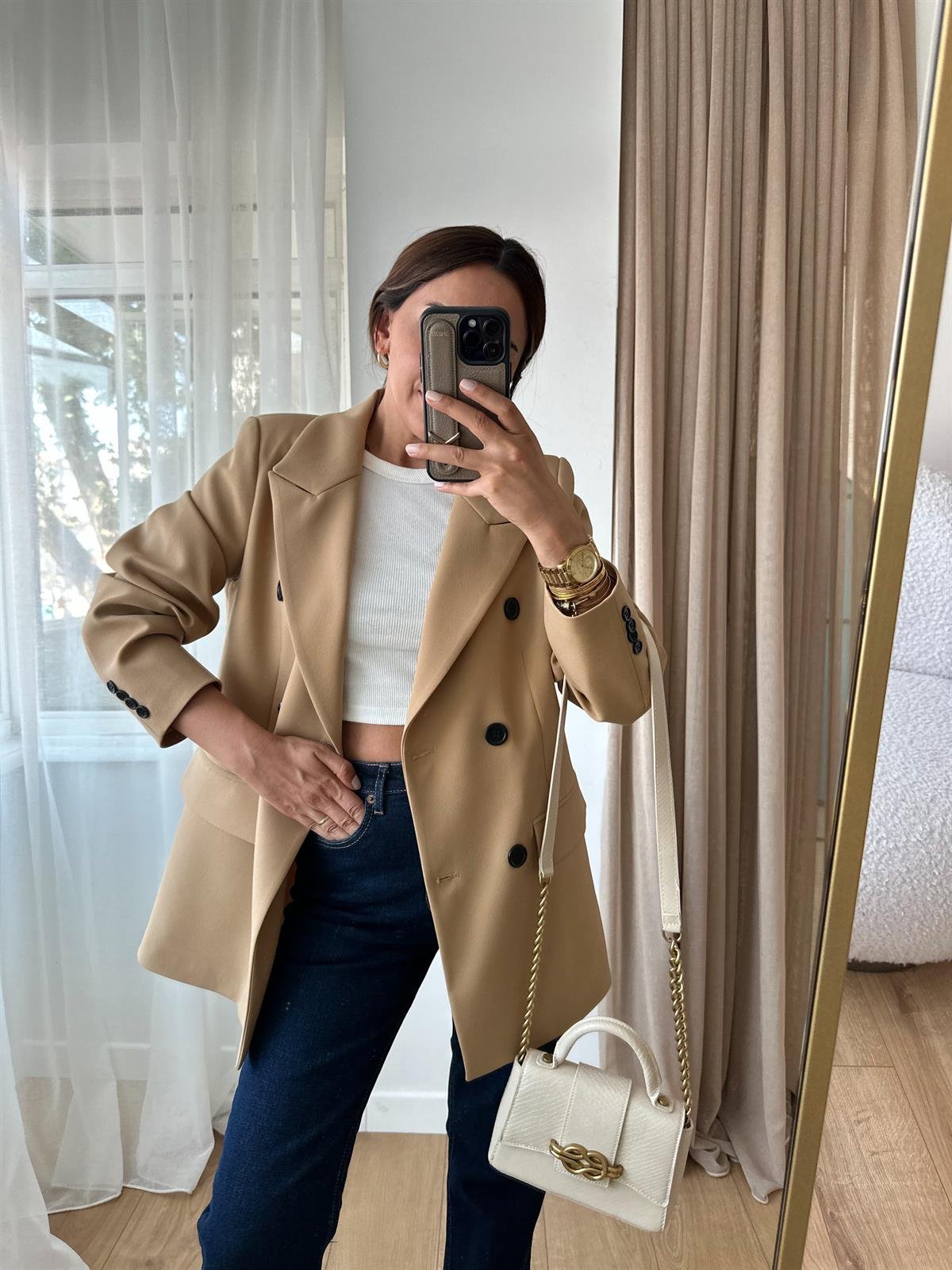 CAMEL DÜĞMELİ BLAZER CEKET