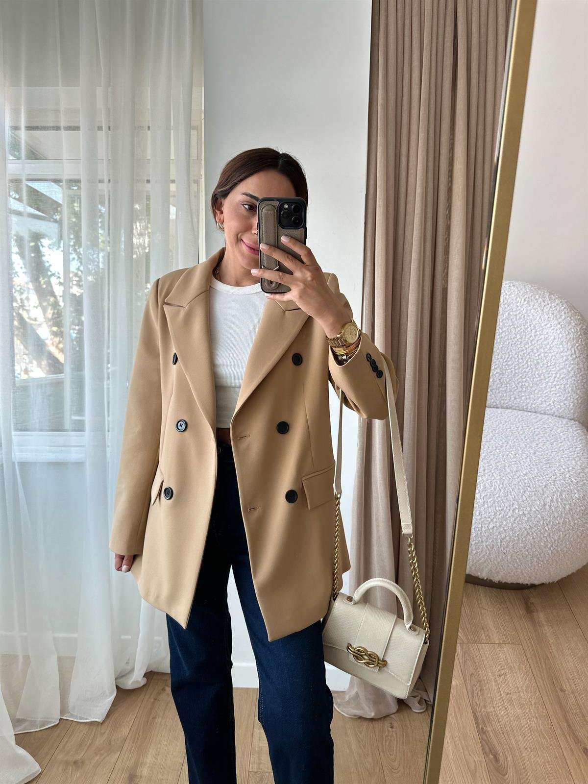 CAMEL DÜĞMELİ BLAZER CEKET